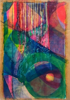 Vibrant Abstract Painting with Richly Layered Colors Bold Geometric Shapes