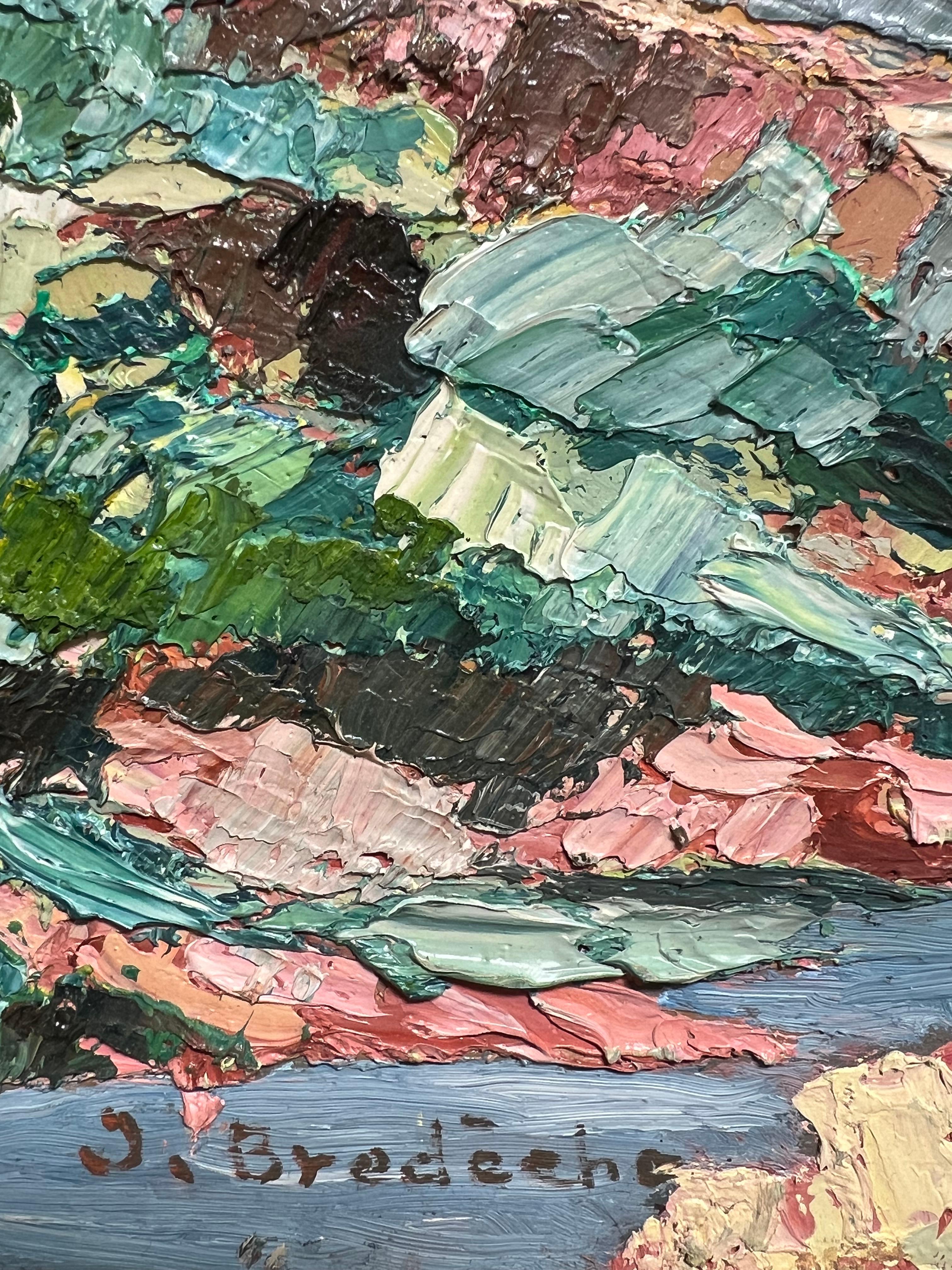 Vibrant Autumn Landscape 1970's French Post-Impressionist Thick Impasto Oil For Sale 6