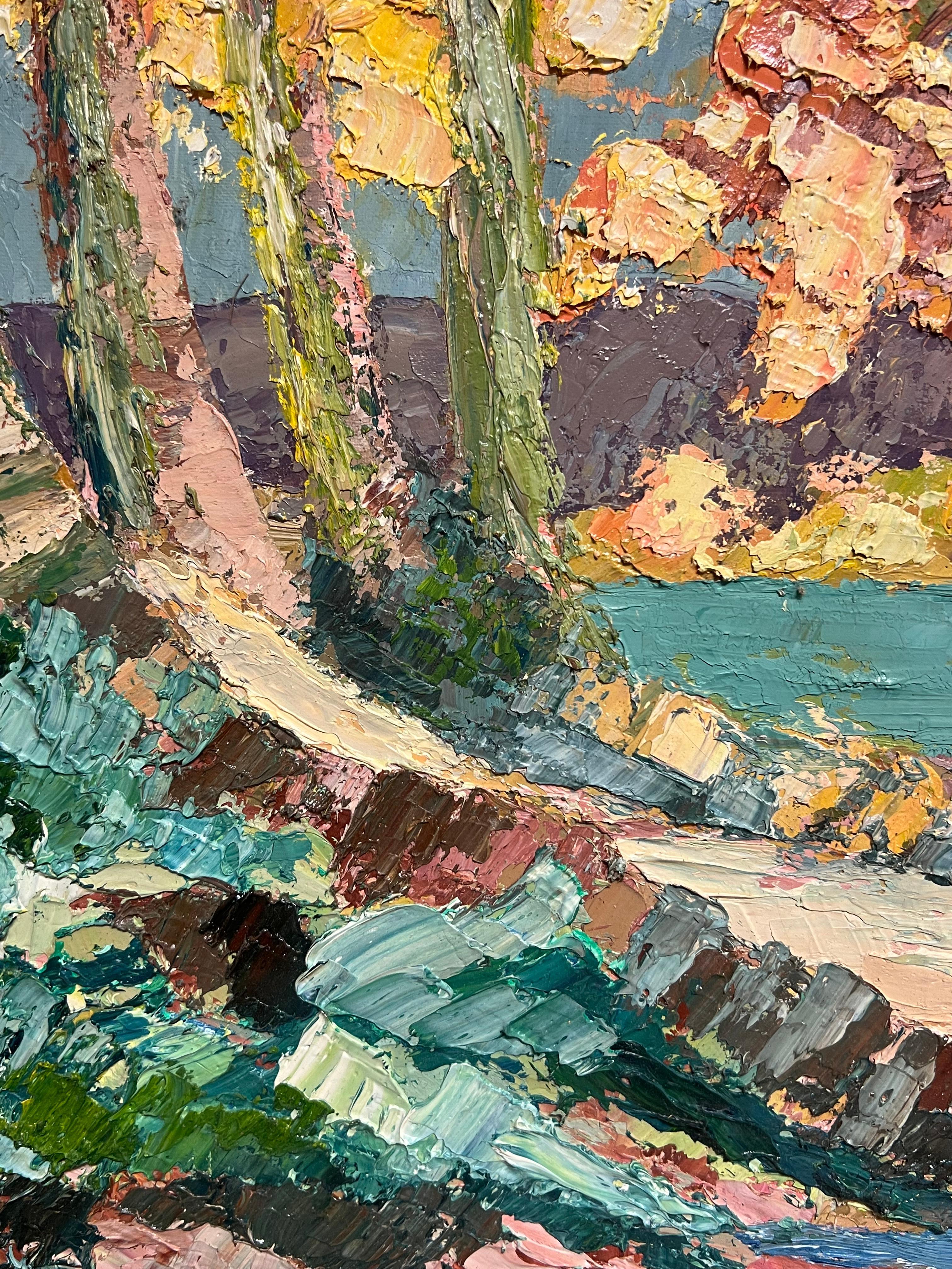 Vibrant Autumn Landscape 1970's French Post-Impressionist Thick Impasto Oil For Sale 7