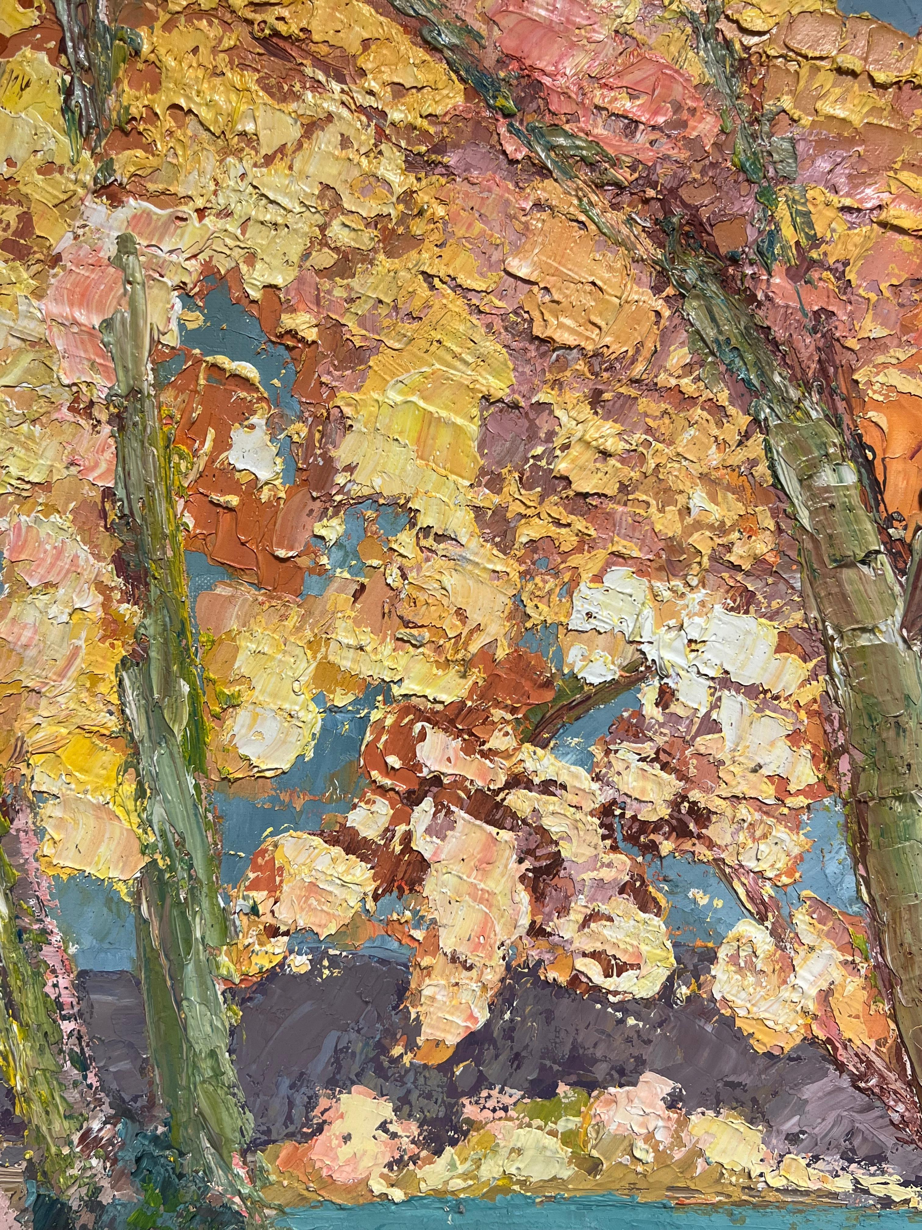 Vibrant Autumn Landscape 1970's French Post-Impressionist Thick Impasto Oil For Sale 8