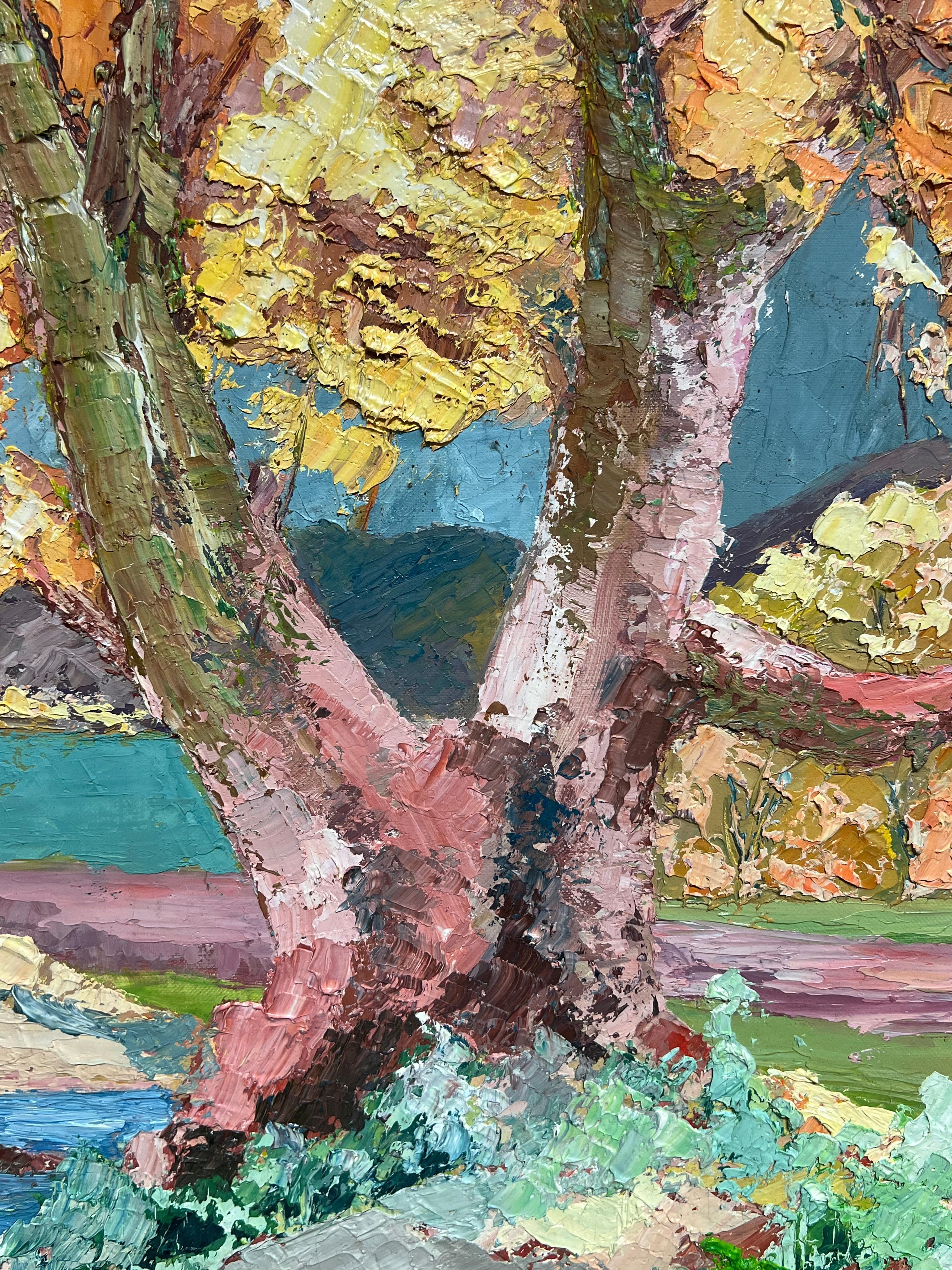 Vibrant Autumn Landscape 1970's French Post-Impressionist Thick Impasto Oil For Sale 1