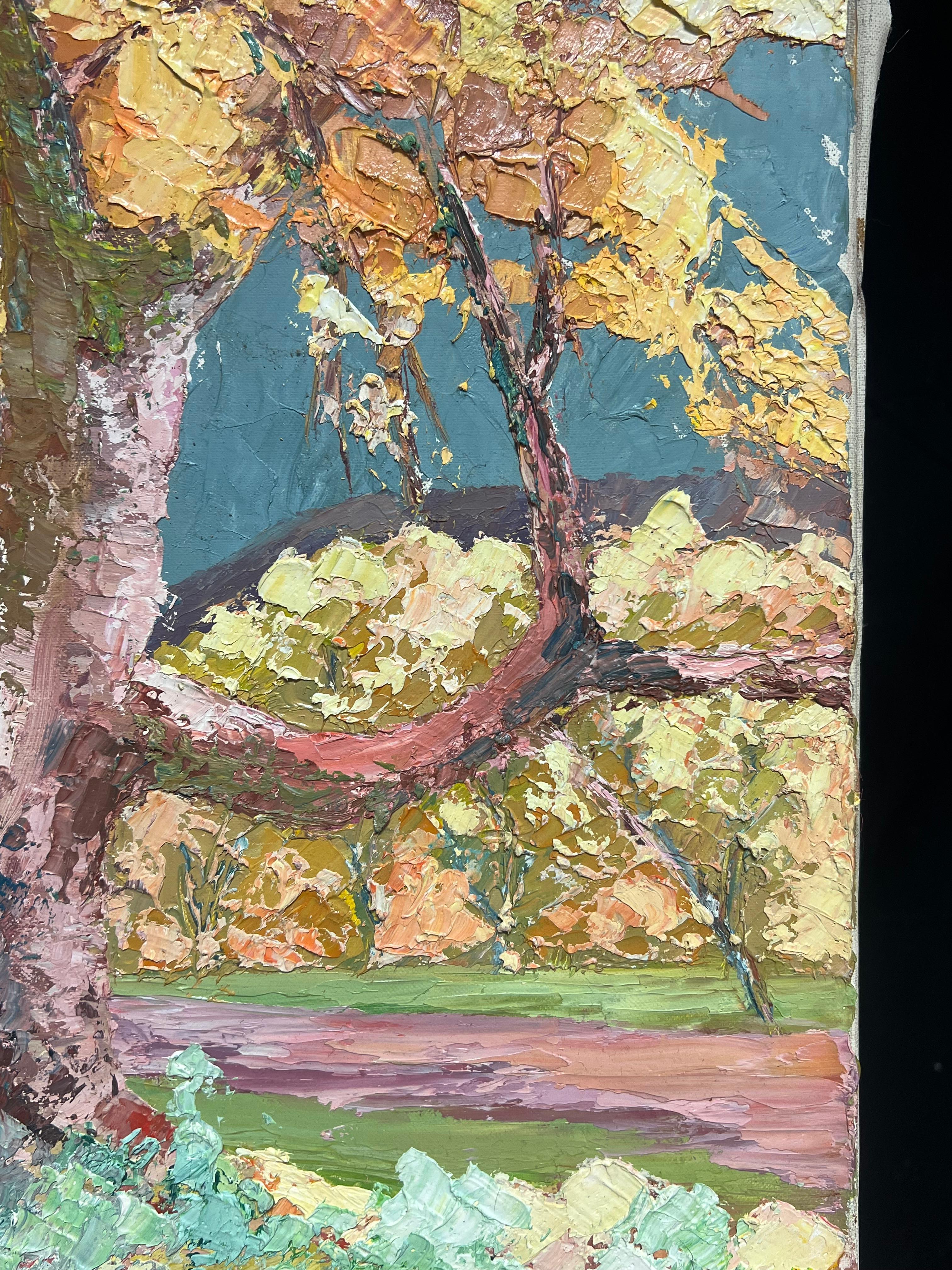Vibrant Autumn Landscape 1970's French Post-Impressionist Thick Impasto Oil For Sale 2