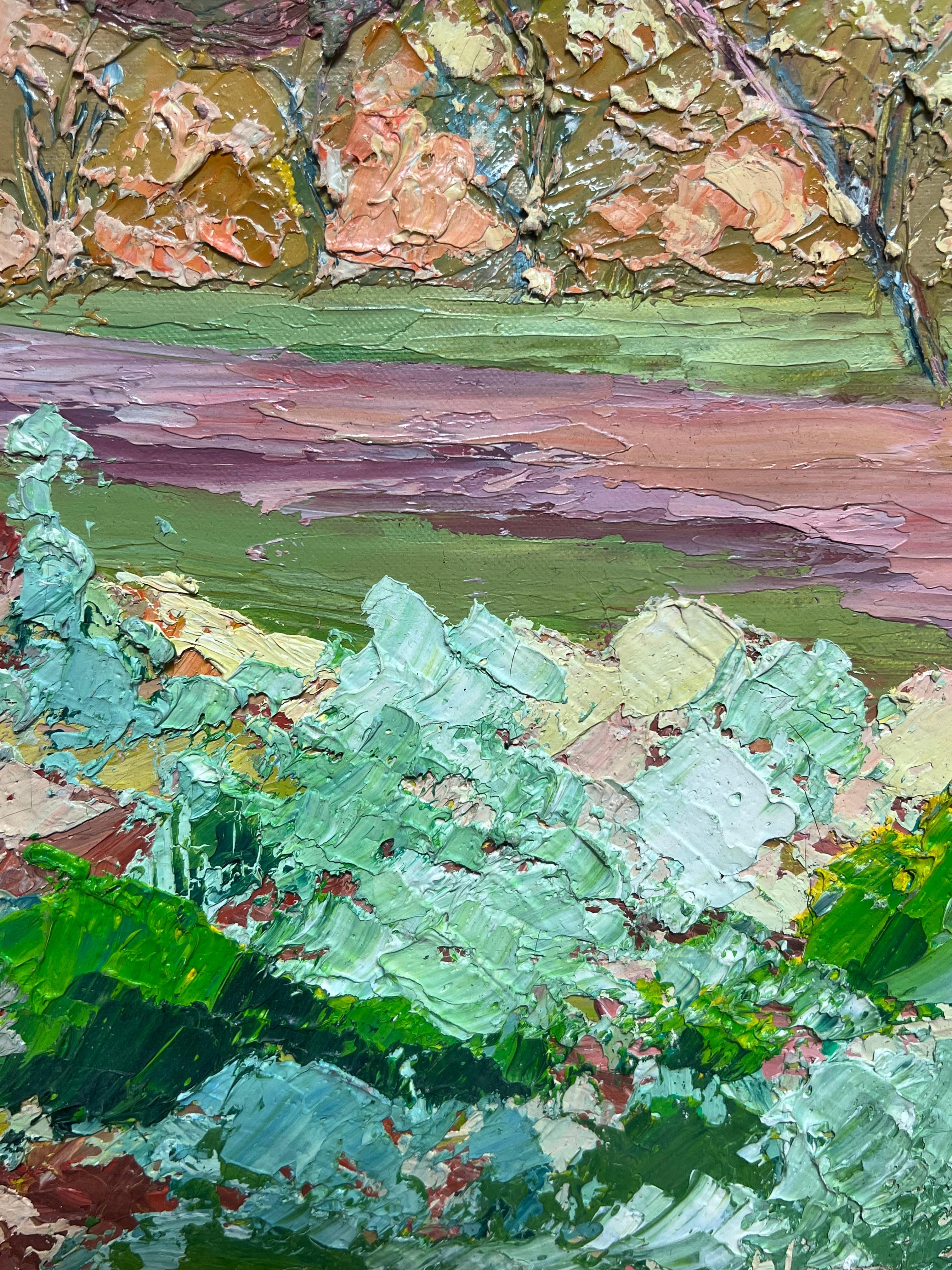 Vibrant Autumn Landscape 1970's French Post-Impressionist Thick Impasto Oil For Sale 3