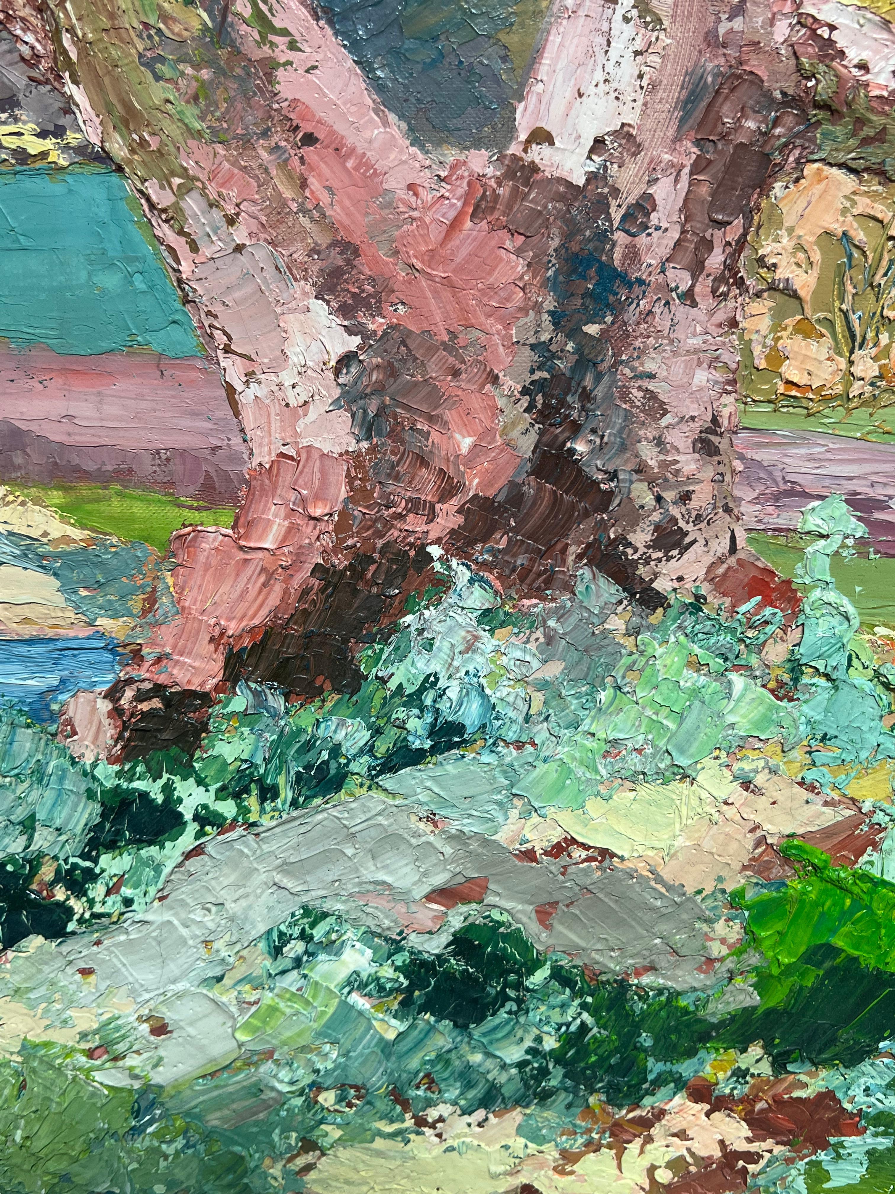 Vibrant Autumn Landscape 1970's French Post-Impressionist Thick Impasto Oil For Sale 4
