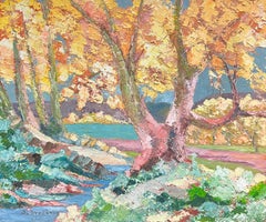 Vibrant Autumn Landscape 1970's French Post-Impressionist Thick Impasto Oil