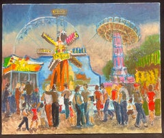 Vibrant Carnival Evening at the Town Fun Fair French Modernist Oil Painting