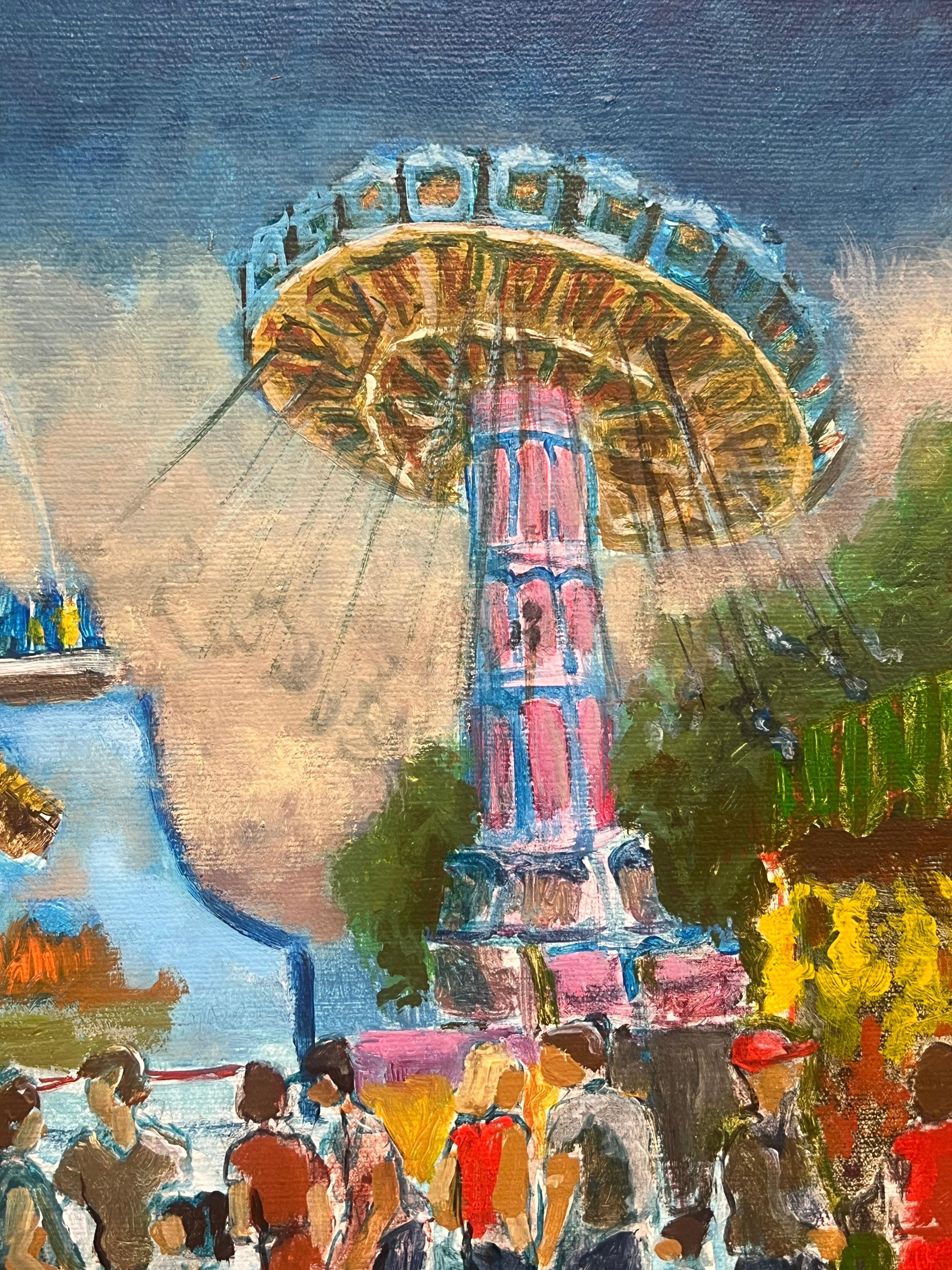 Vibrante velada de carnaval en el parque de atracciones de la ciudad Pintura al óleo modernista francesa - Painting Posimpresionista de French School
