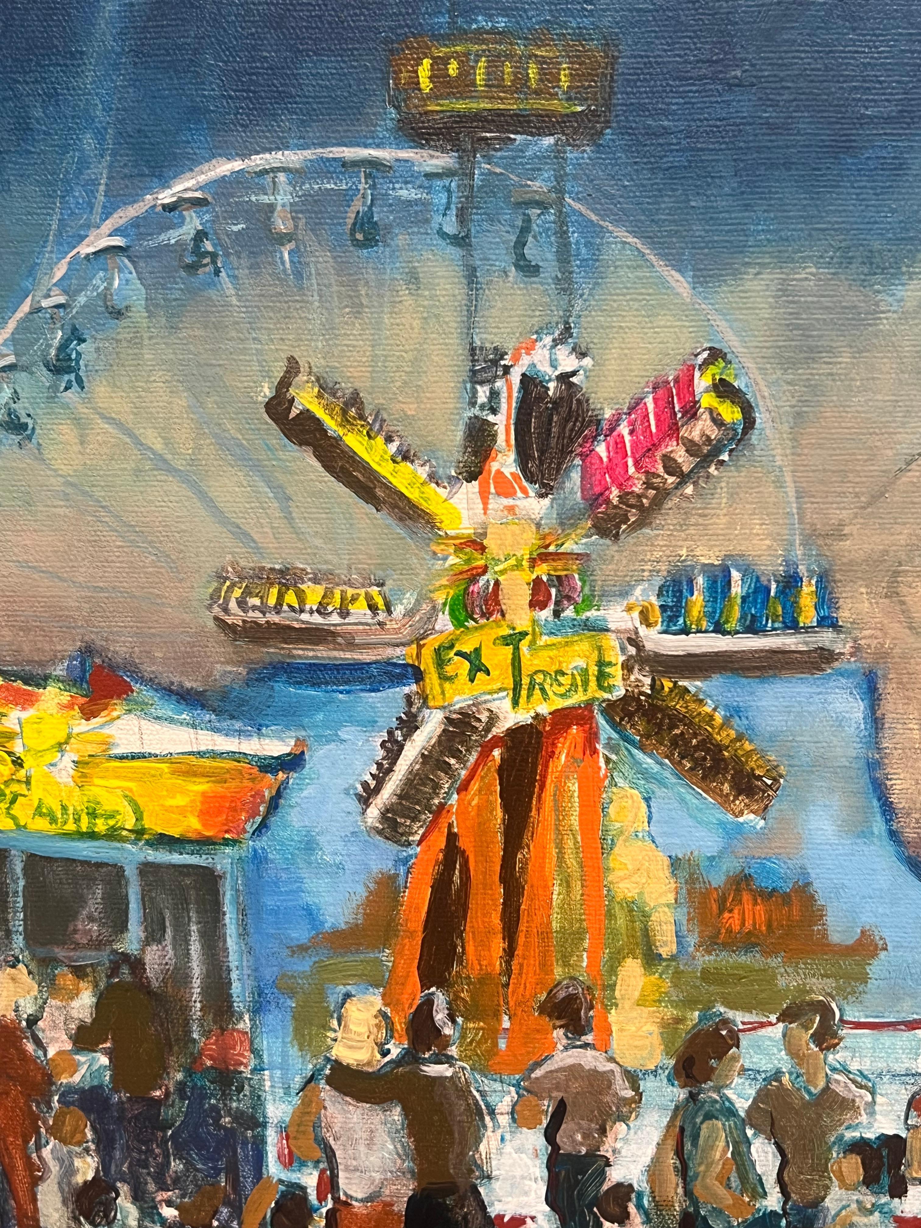 Vibrante velada de carnaval en el parque de atracciones de la ciudad Pintura al óleo modernista francesa - Landscape Painting Gris de French School