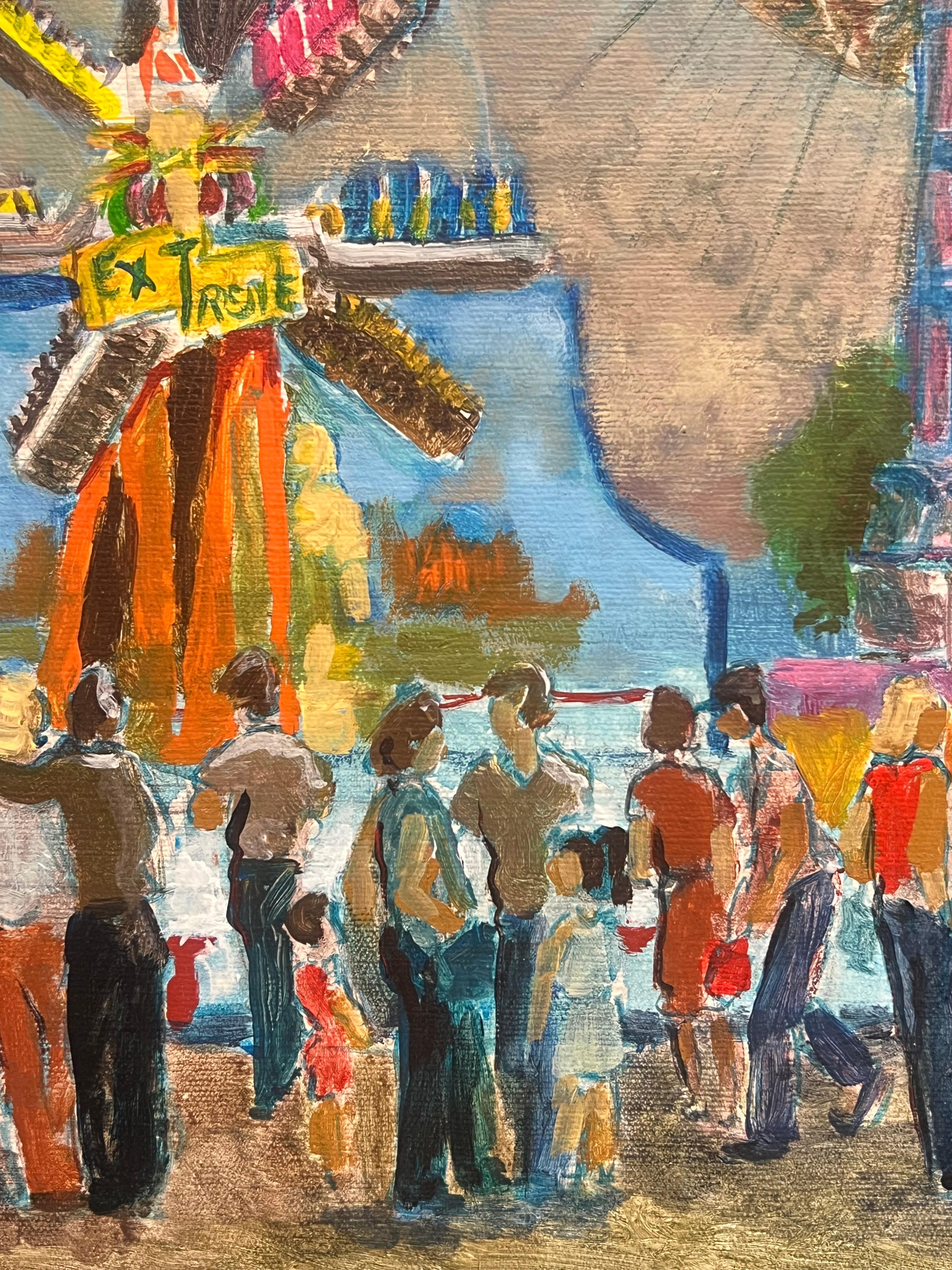 Vibrante velada de carnaval en el parque de atracciones de la ciudad Pintura al óleo modernista francesa en venta 1