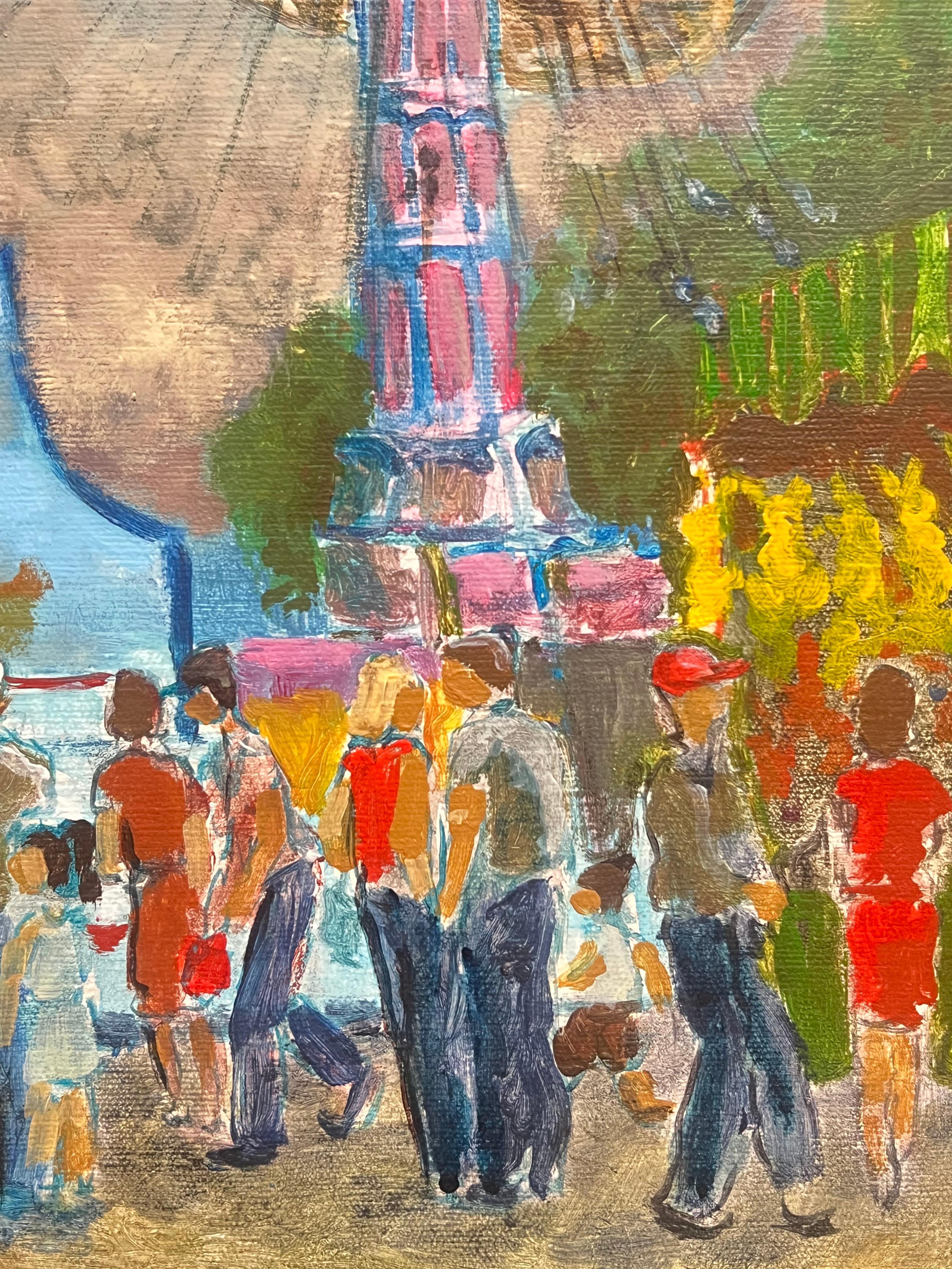 Vibrante velada de carnaval en el parque de atracciones de la ciudad Pintura al óleo modernista francesa en venta 2