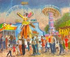 Vibrant Carnival Evening at the Town Fun Fair French Modernist Oil Painting