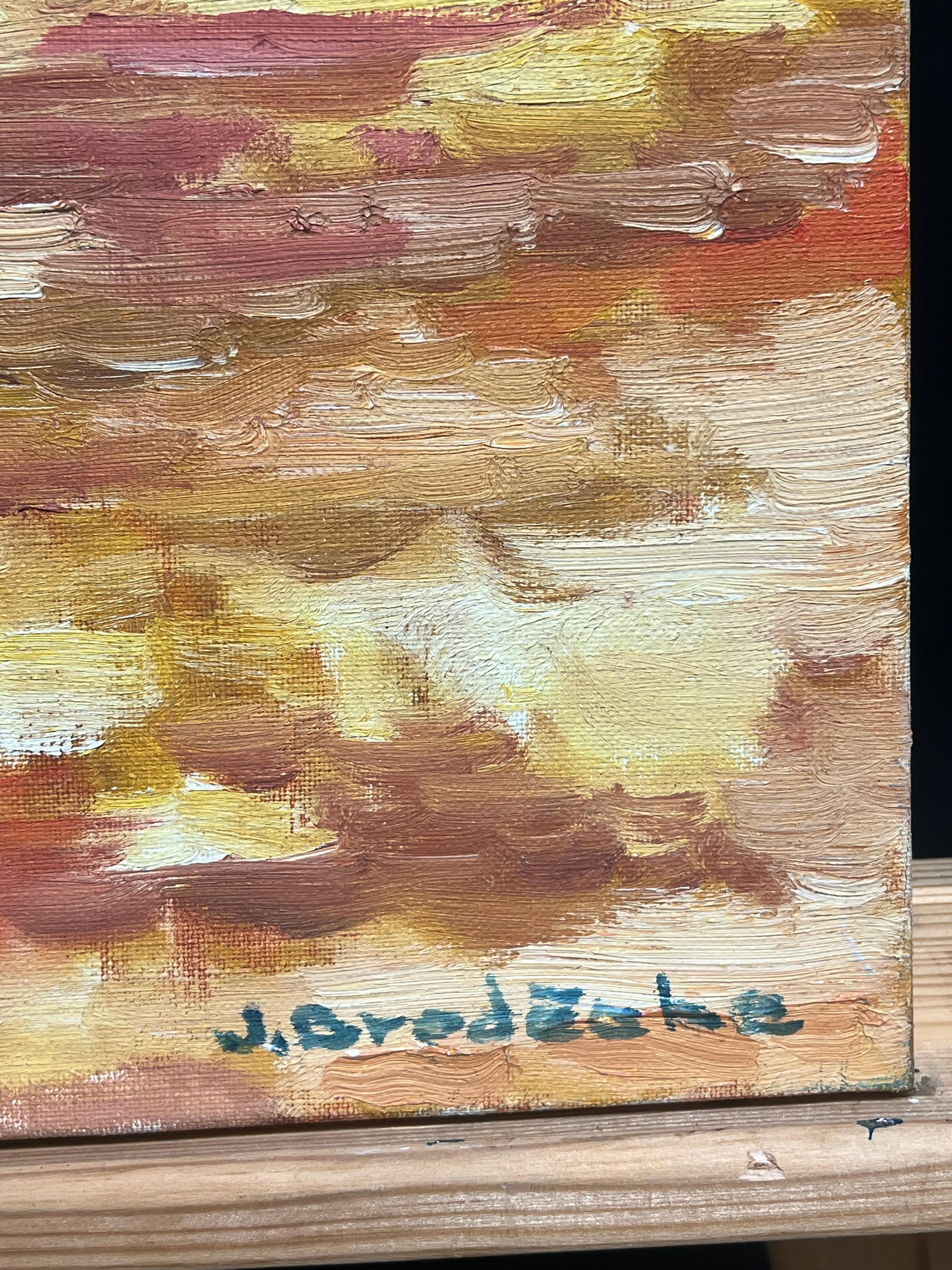 Lebendiger Sonnenuntergang
Französisch, etwa 1970er Jahre
Signiertes Öl auf Leinwand, ungerahmt
Leinwand : 15 x 18 Zoll
Provenienz: Privatsammlung, Paris
Condit: sehr guter Zustand

Beschreibung:
Dieses bezaubernde impressionistische Ölgemälde fängt