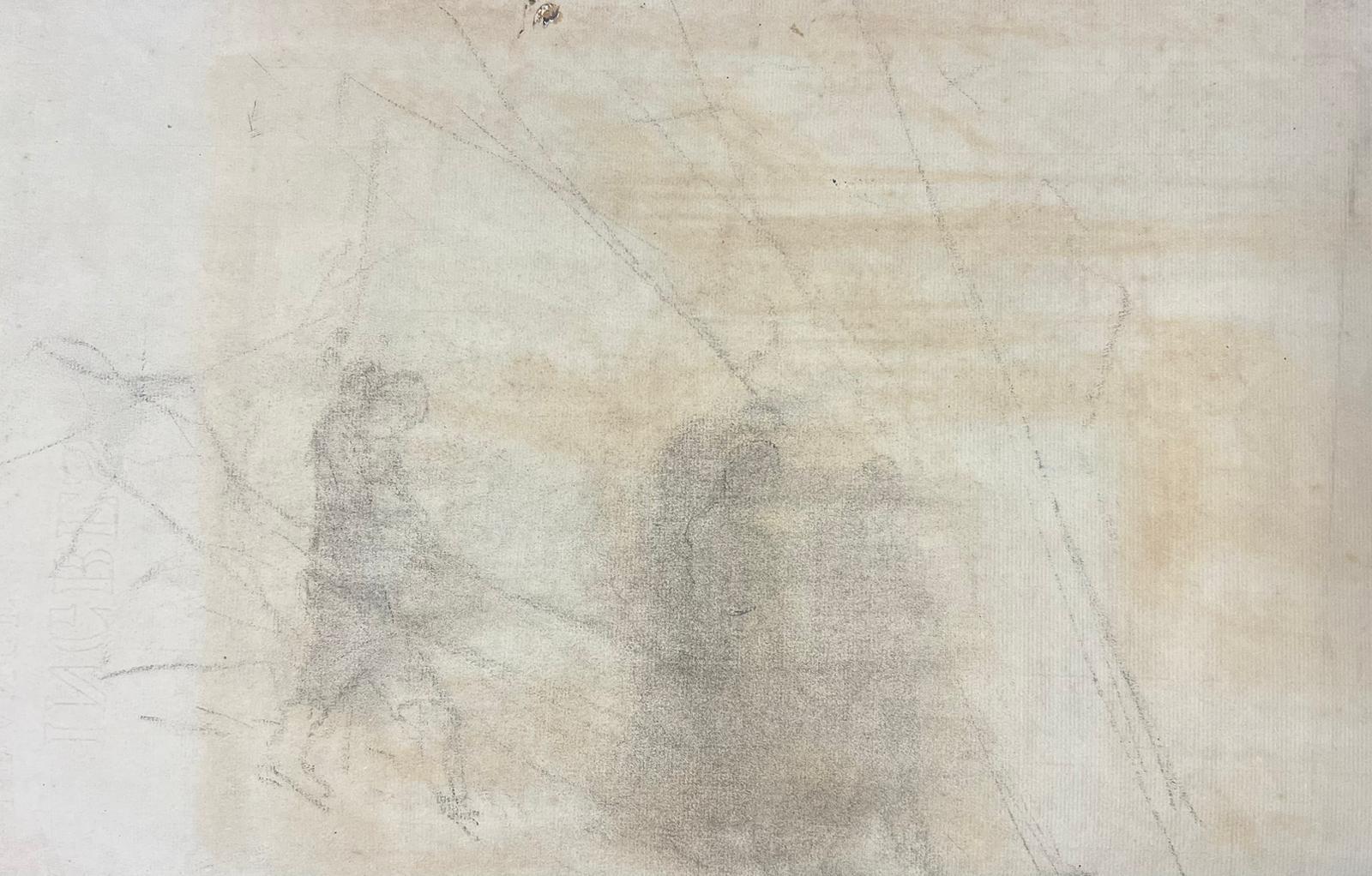 Dibujo a carboncillo de una pintoresca escena callejera europea con figuras en venta 2