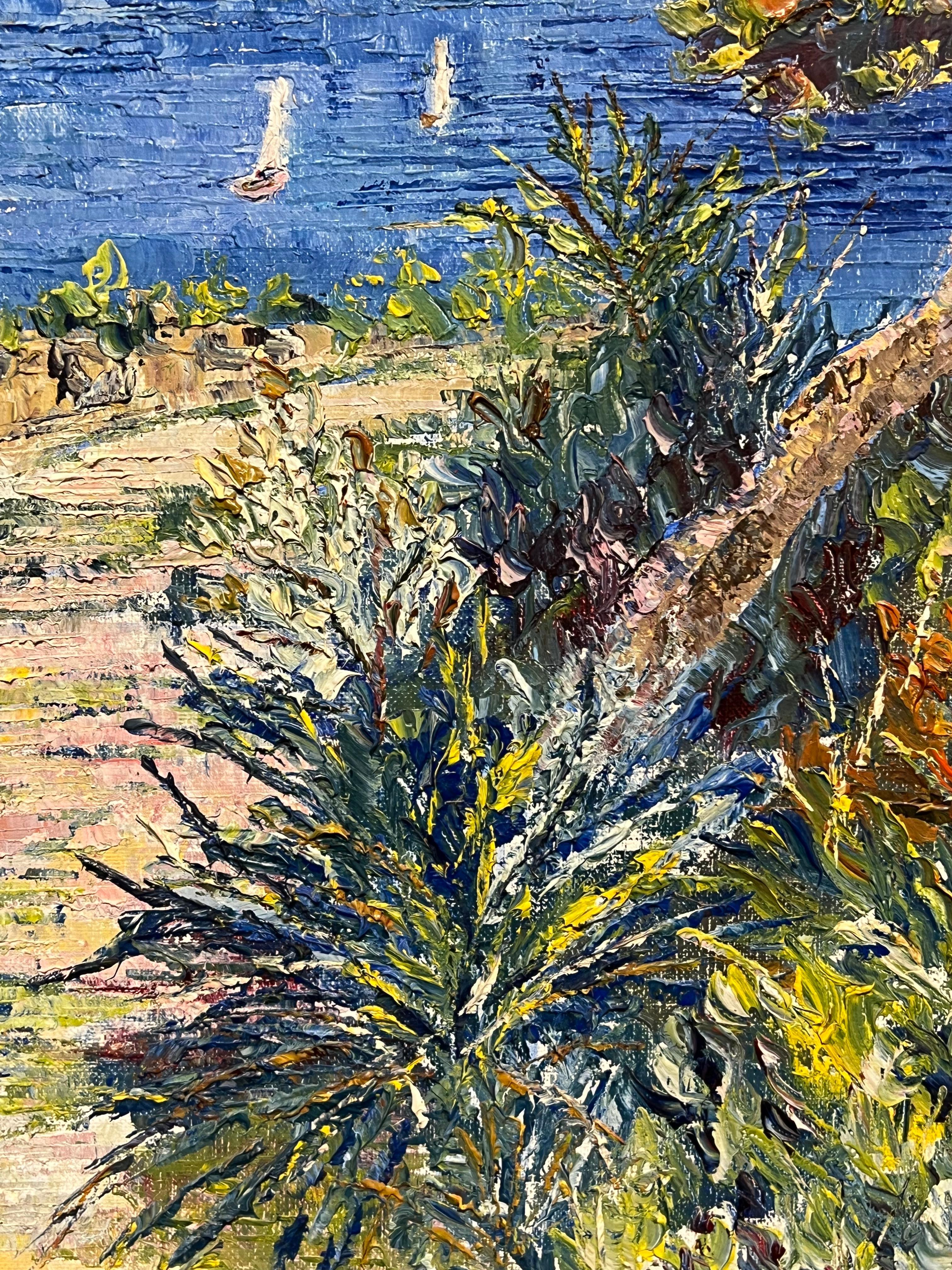 Villefranche France Mediterranean Coastal View Rocky Path Bright Blue Frame For Sale 1