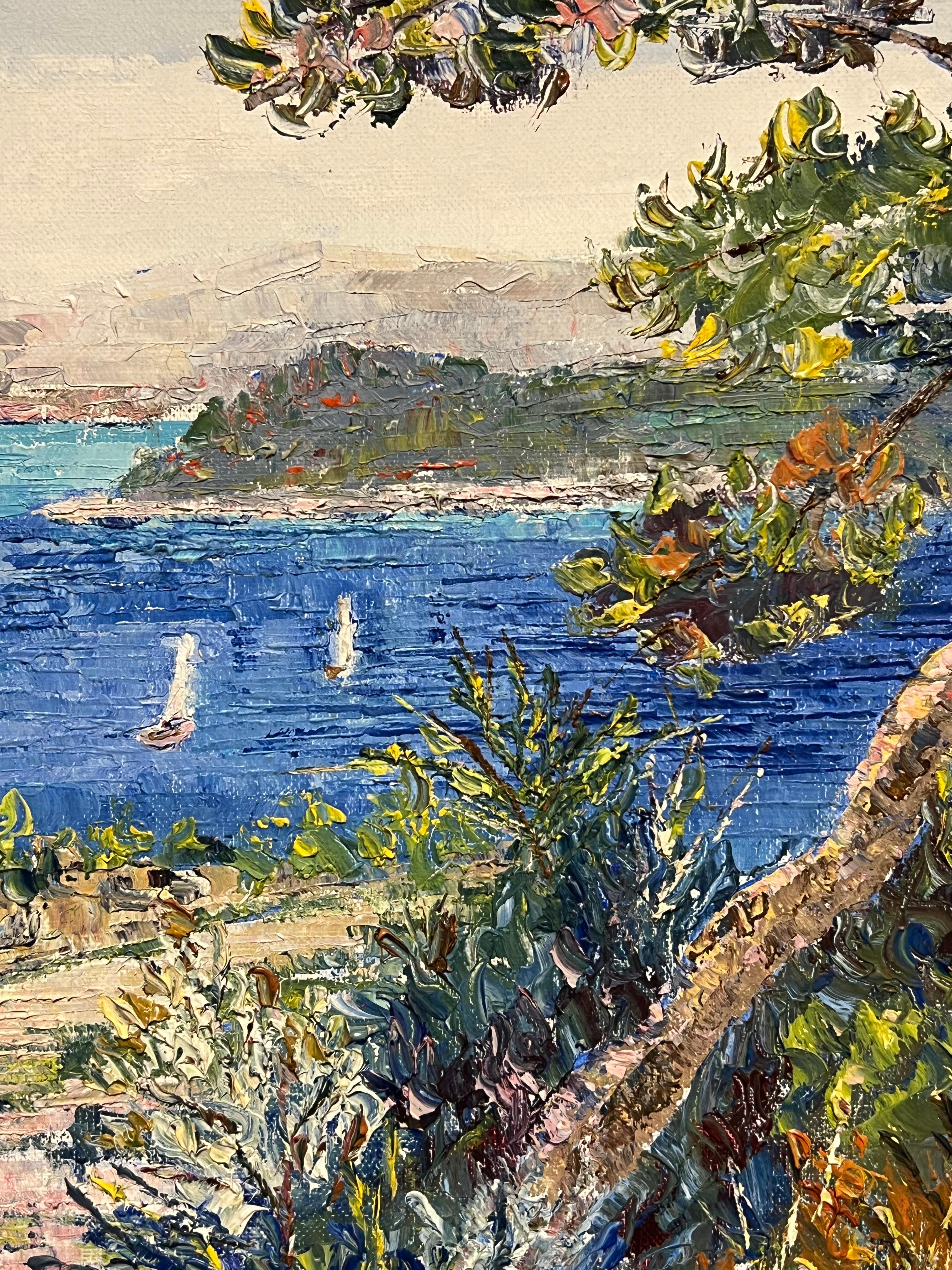 Villefranche France Mediterranean Coastal View Rocky Path Bright Blue Frame For Sale 2