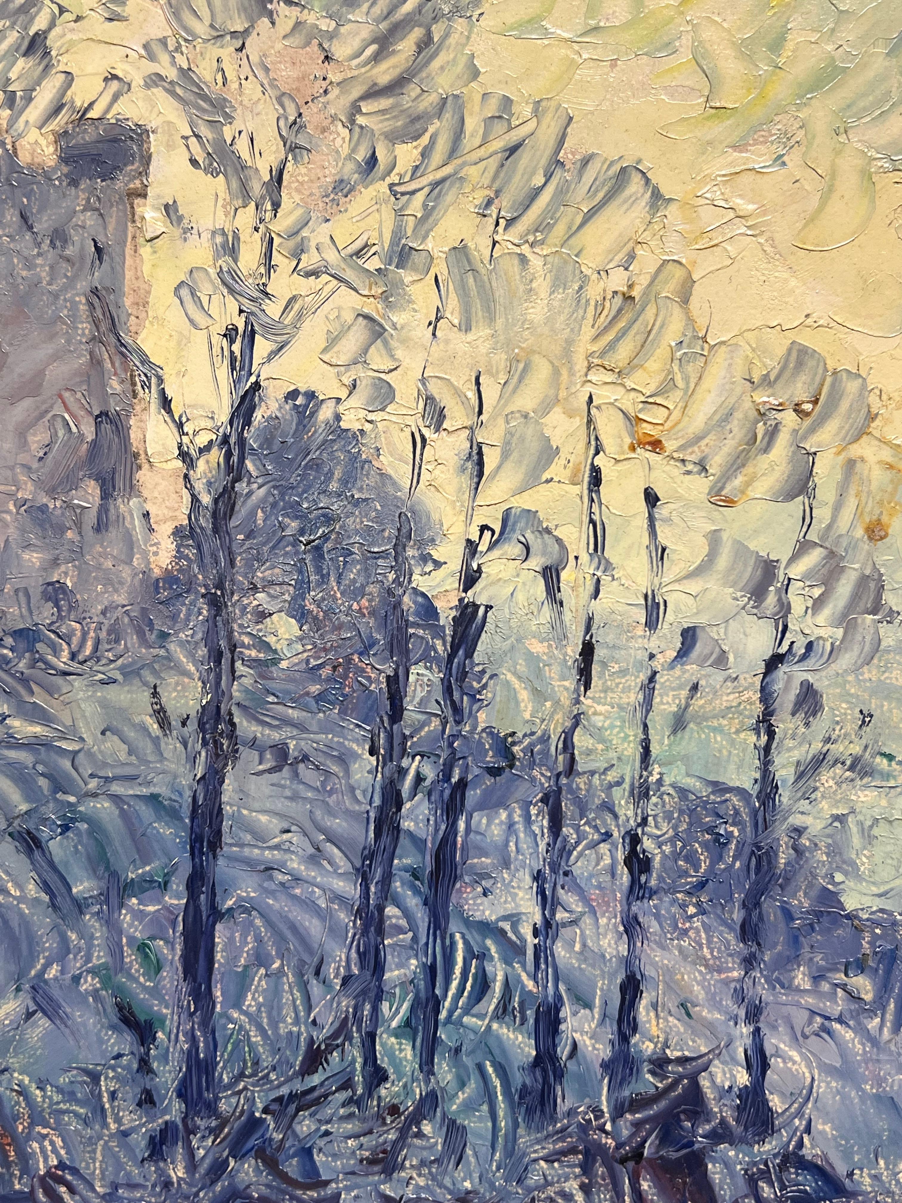 Silhouette del castello
Impressionista francese, metà del XX secolo
olio su tavola firmato, senza cornice
Tavola: 10,75 x 14 pollici
Provenienza: collezione privata, Francia
Condizioni: ottime condizioni

Descrizione: Questo affascinante dipinto a