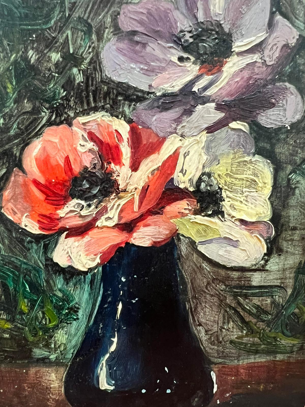 Vintage French Oil Still Life Flowers in Vase 1920’s Signed Painting  For Sale 1