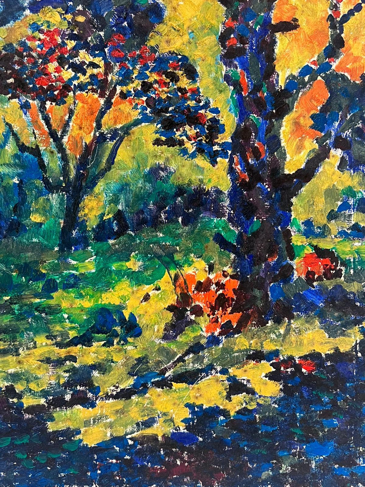 Französisches postimpressionistisches, pointillistisches Ölgemälde, Waldbäume, Licht (Pointillismus), Painting, von French School