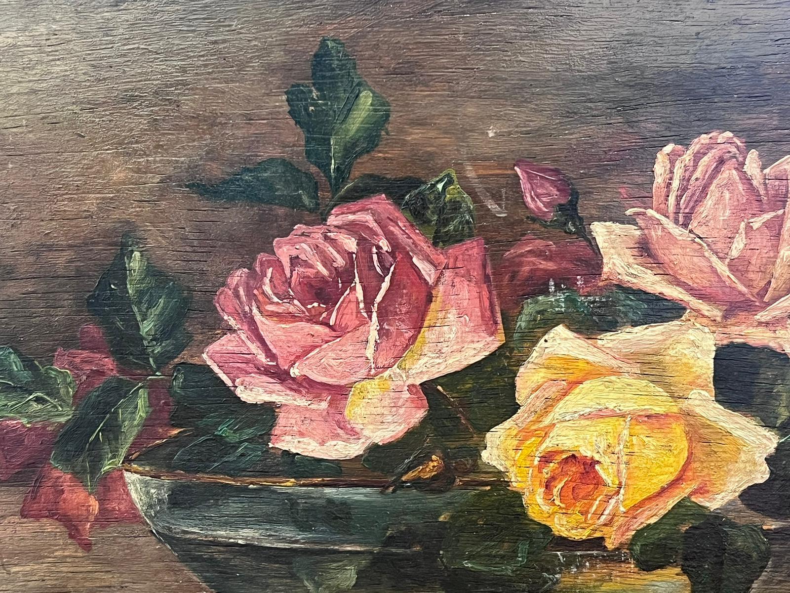 Still Life of Roses
French School, circa 1930's period
signed oil on board, unframed
board: 10 x 15 inches
provenance: private collection, France
condition: very good and sound condition