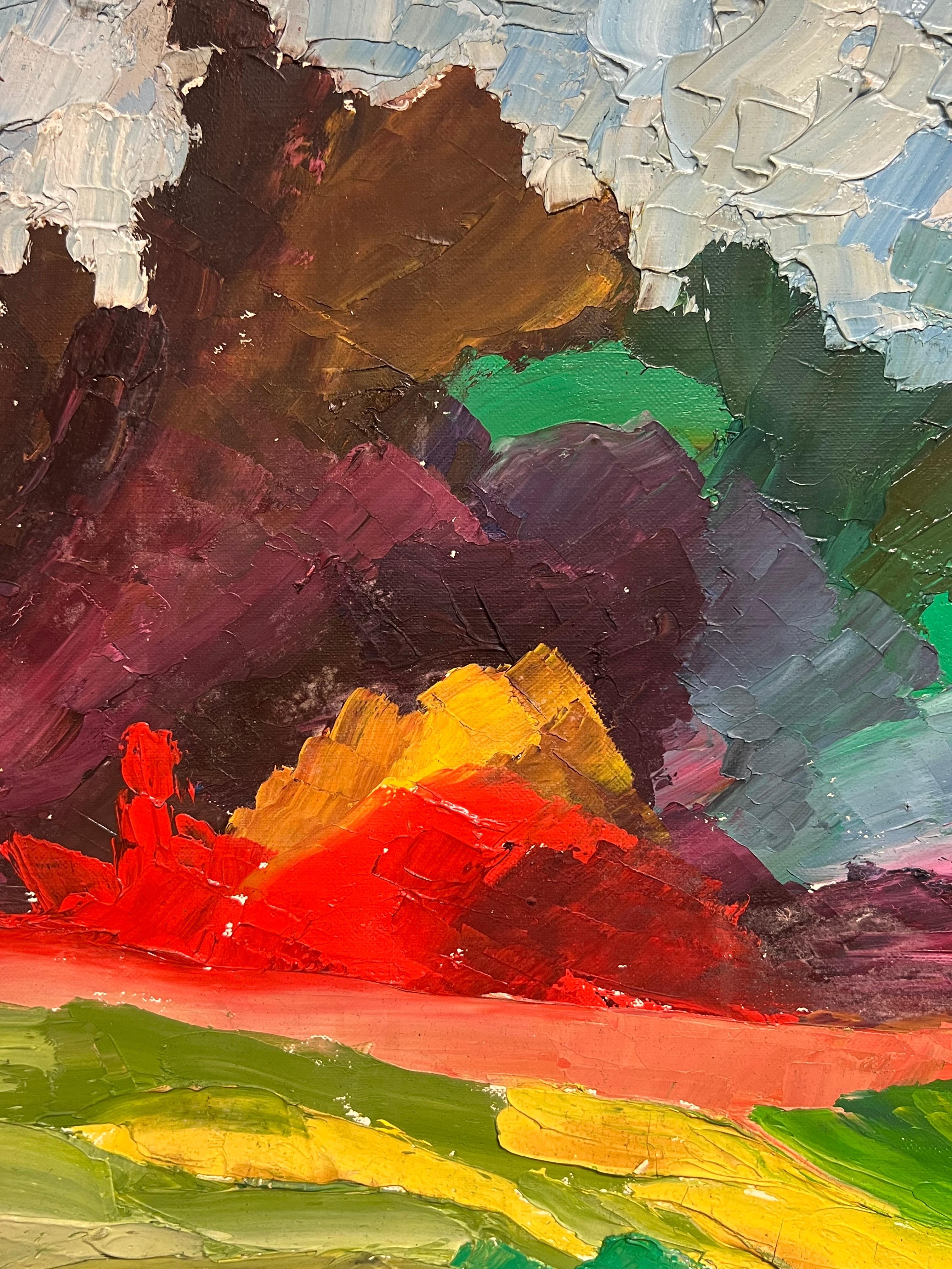 Paisaje Abstracto Arco Iris Vivo con Colores Atrevidos Pintura al Óleo Dinámica - Painting Impresionista de French School