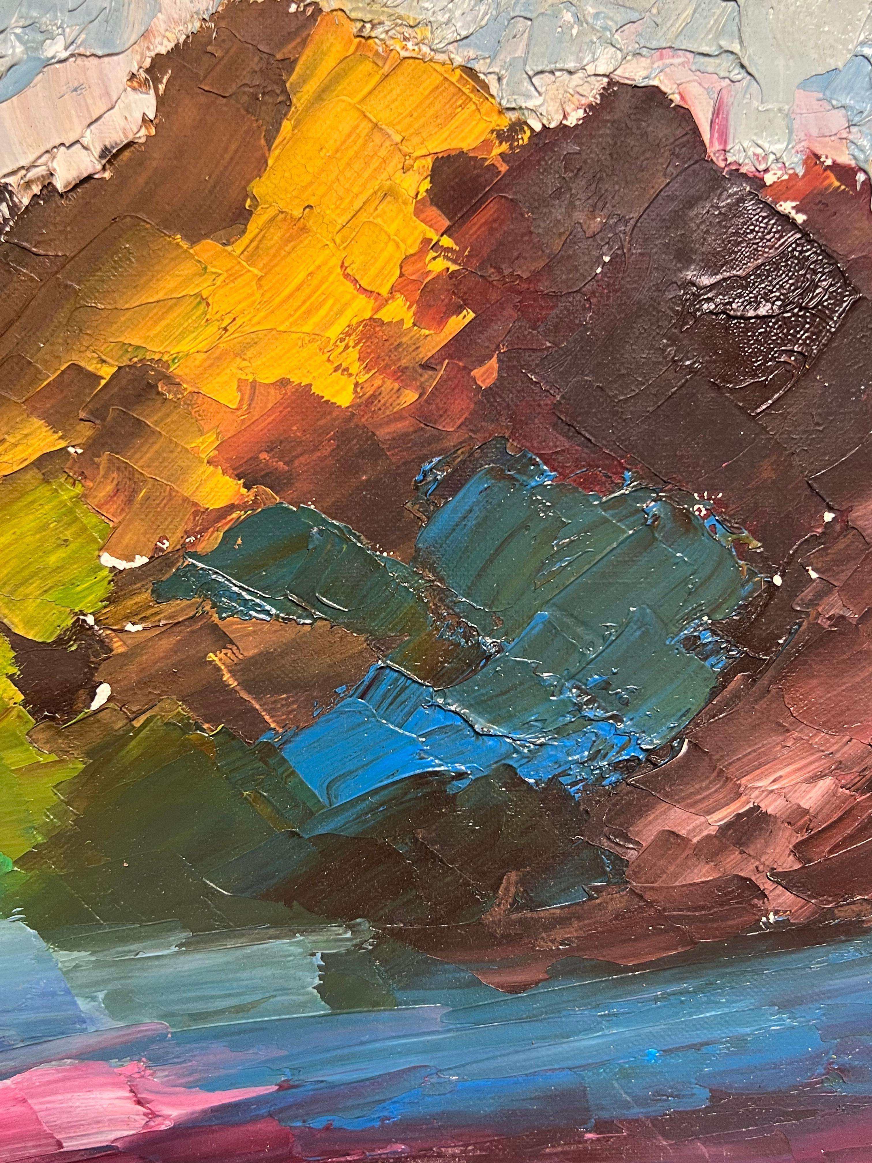 Abstracto vívido
Francés, finales del siglo XX
óleo sobre lienzo, sin enmarcar
Lienzo : 13 x 16 pulgadas
Procedencia: colección privada, Francia
Estado: muy buen estado

Descripción:
Este impresionante paisaje abstracto cautiva con su atrevida y