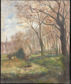 Woodland in Early Spring Green Sunlight 1930's French Impressionist Oil