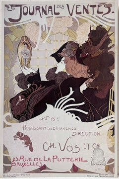 Vintage French Collar Poster Belle Epoque Elegant Theatrical Figures Bruxelles