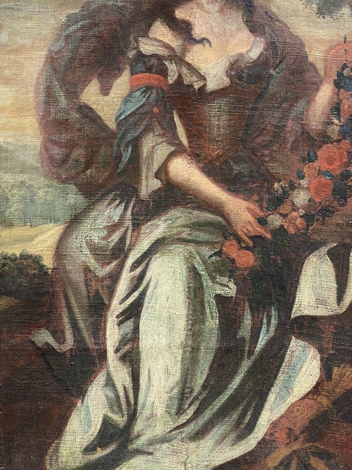 17th CENTURY FRENCH OLD MASTER OIL TO RESTORE - CLASSICAL LADY IN LANDSCAPE - Painting by Unknown