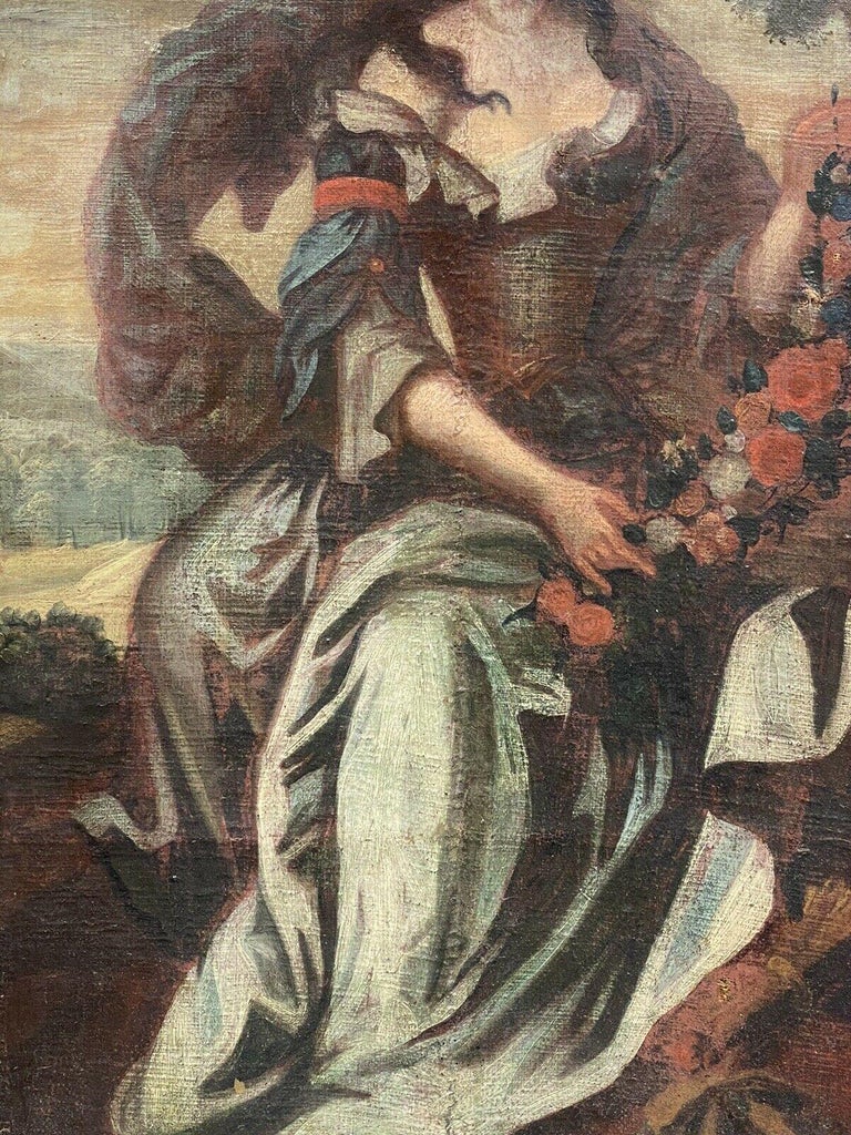 17th CENTURY FRENCH OLD MASTER OIL TO RESTORE - CLASSICAL LADY IN LANDSCAPE - Painting by French School