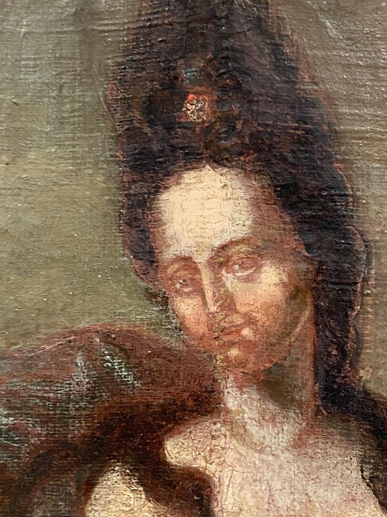 Artist/ School/ Date:
French School, 17Th century

Title: 
classical lady in a landscape setting

Medium & Size: 
oil painting on canvas: 28 x 17 inches, unframed. 

Condition: 
the painting is in sound condition but does require some
