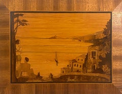 French Deco 20th century lake view with bathers, yachts