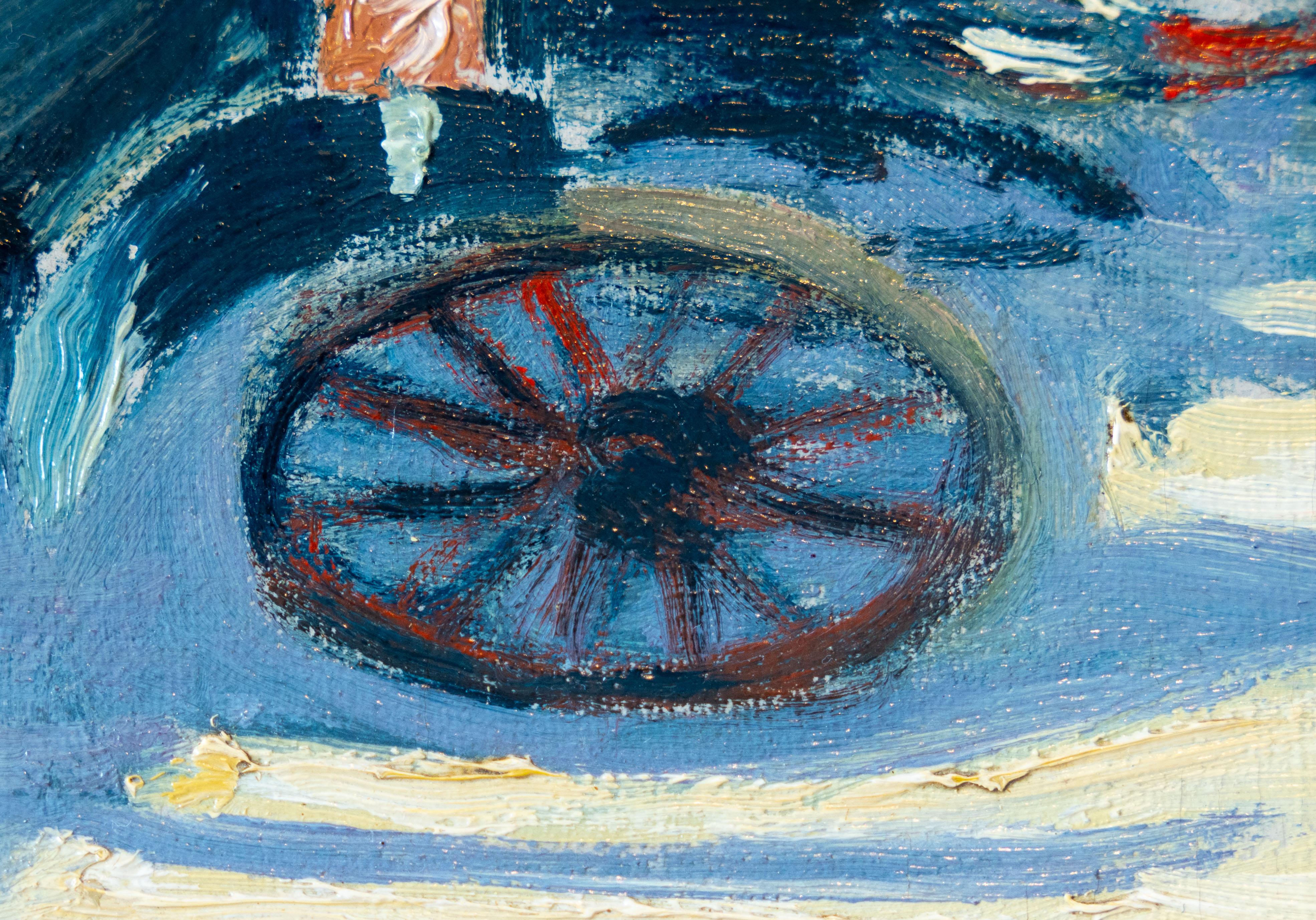 Carrozza con cavallo, vista aerea, Scuola francese dei primi del Novecento con monogramma in vendita 2