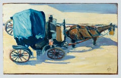 Carrozza con cavallo, vista aerea, Scuola francese dei primi del Novecento con monogramma