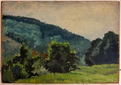 French Impressionist Landscape Hillside Meadow Trees Light Study Scene
