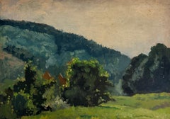 French Impressionist Landscape Hillside Meadow Trees Light Study Scene
