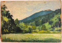 Impressionniste français Prairie Paysage Colline Arbres Lumière Étude Scène
