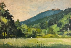 Impressionniste français Prairie Paysage Colline Arbres Lumière Étude Scène
