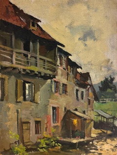 French Impressionist Village Street Scene Rustic Houses Light Study Work