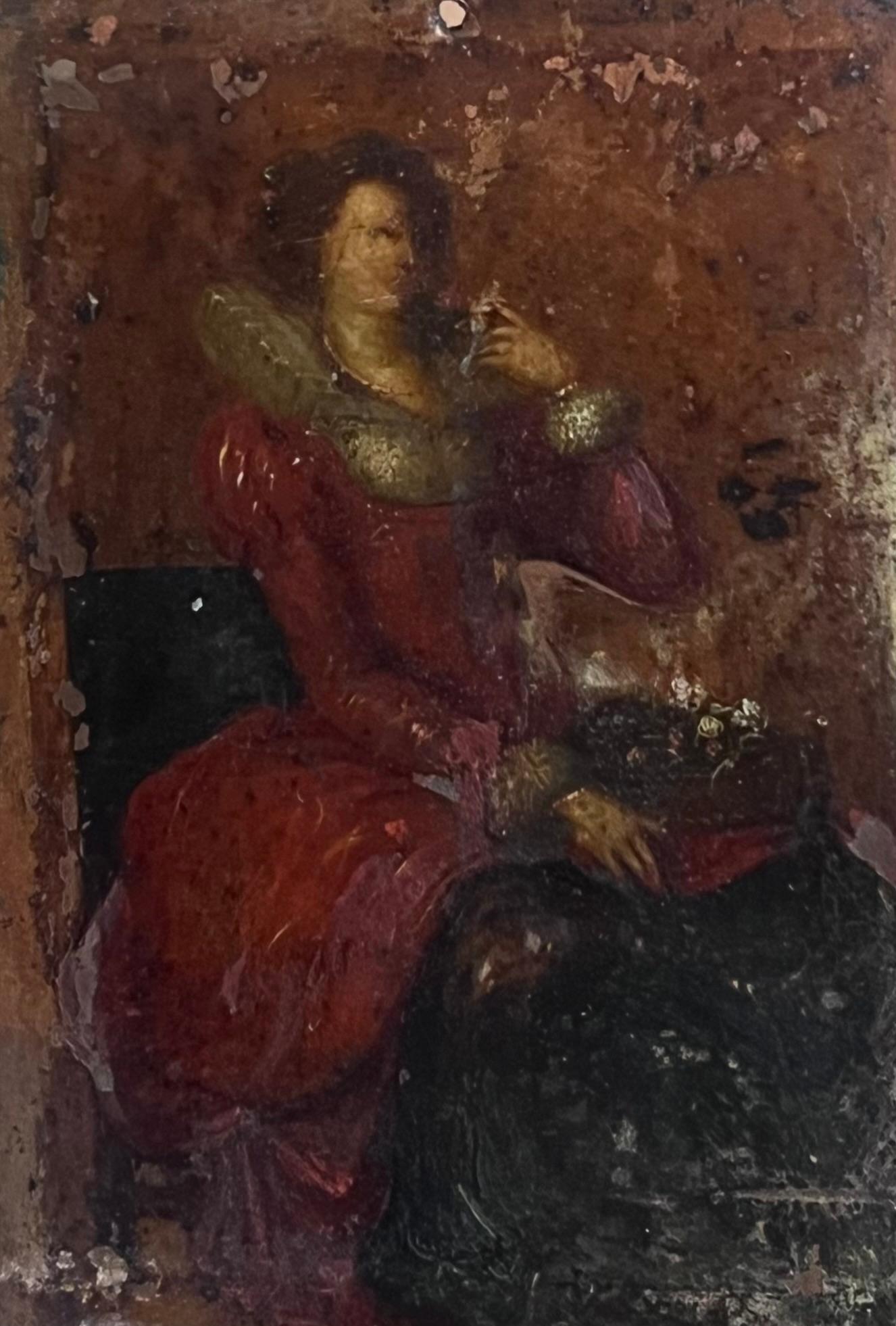Dipinto a olio su rame francese del XVIII secolo Ritratto di nobile signora - Painting di French School
