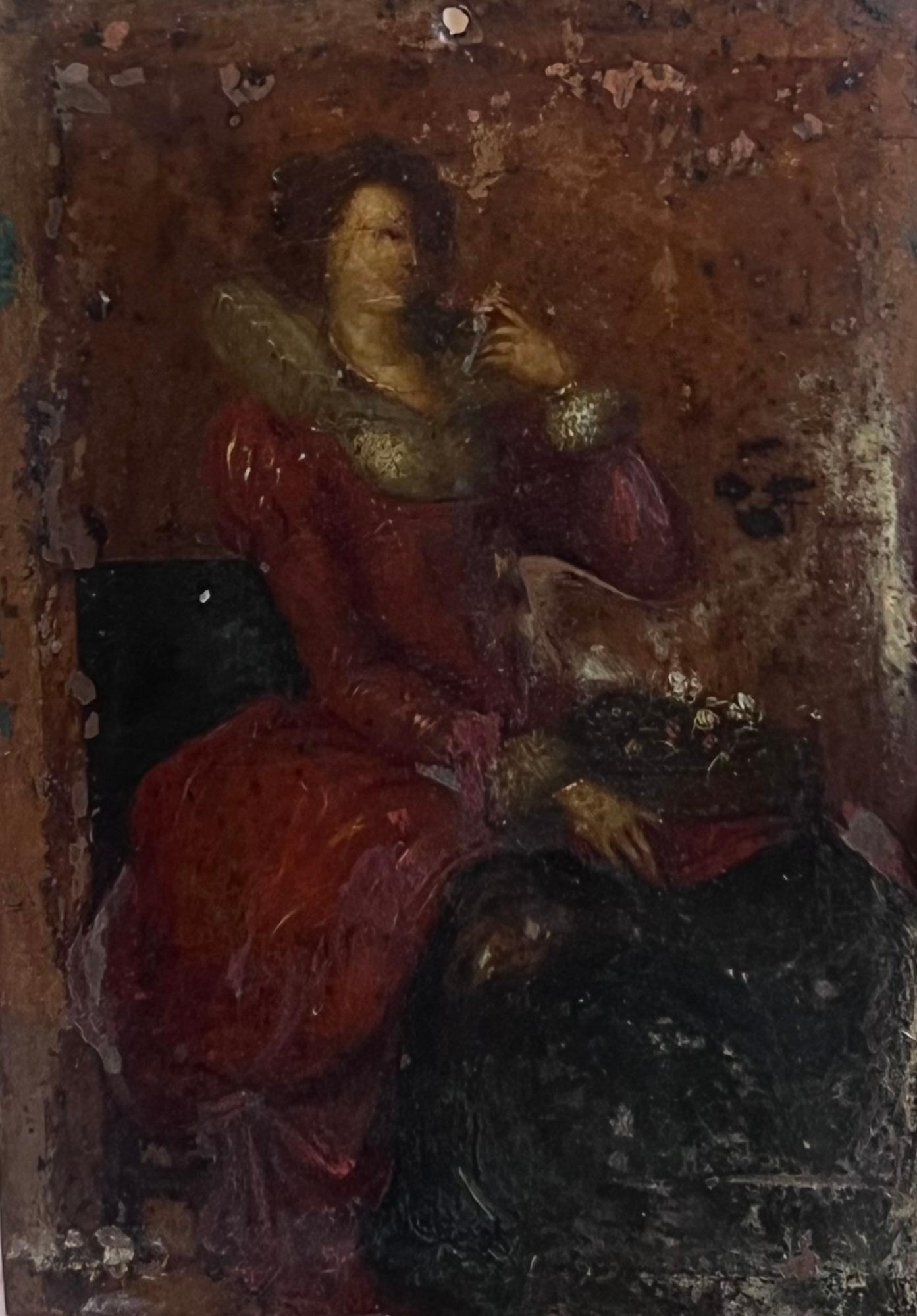 Óleo francés del siglo XVIII sobre cobre Retrato de dama noble