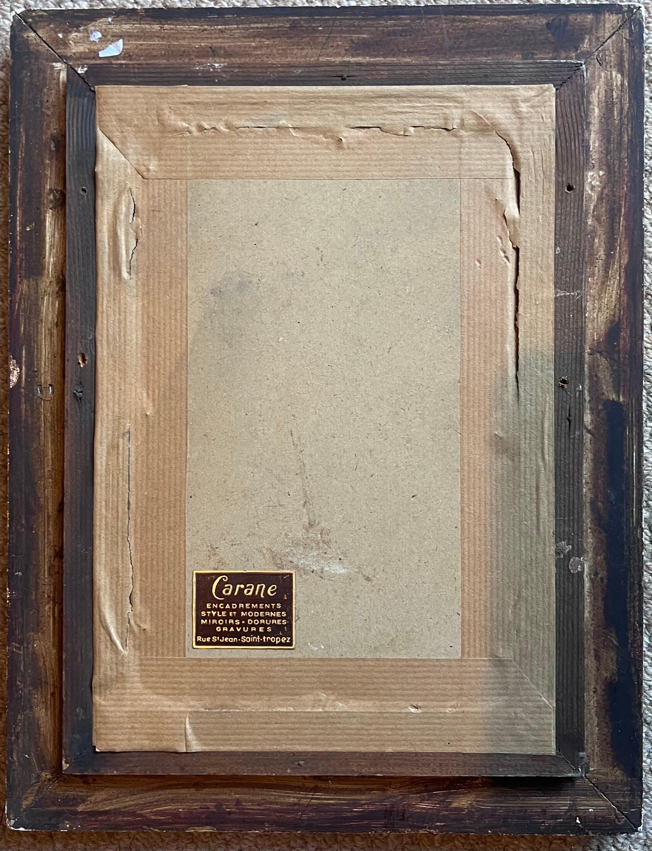 Acquerello francese del 1900 con ritratto di signora affacciata sul giardino del balcone in vendita 3