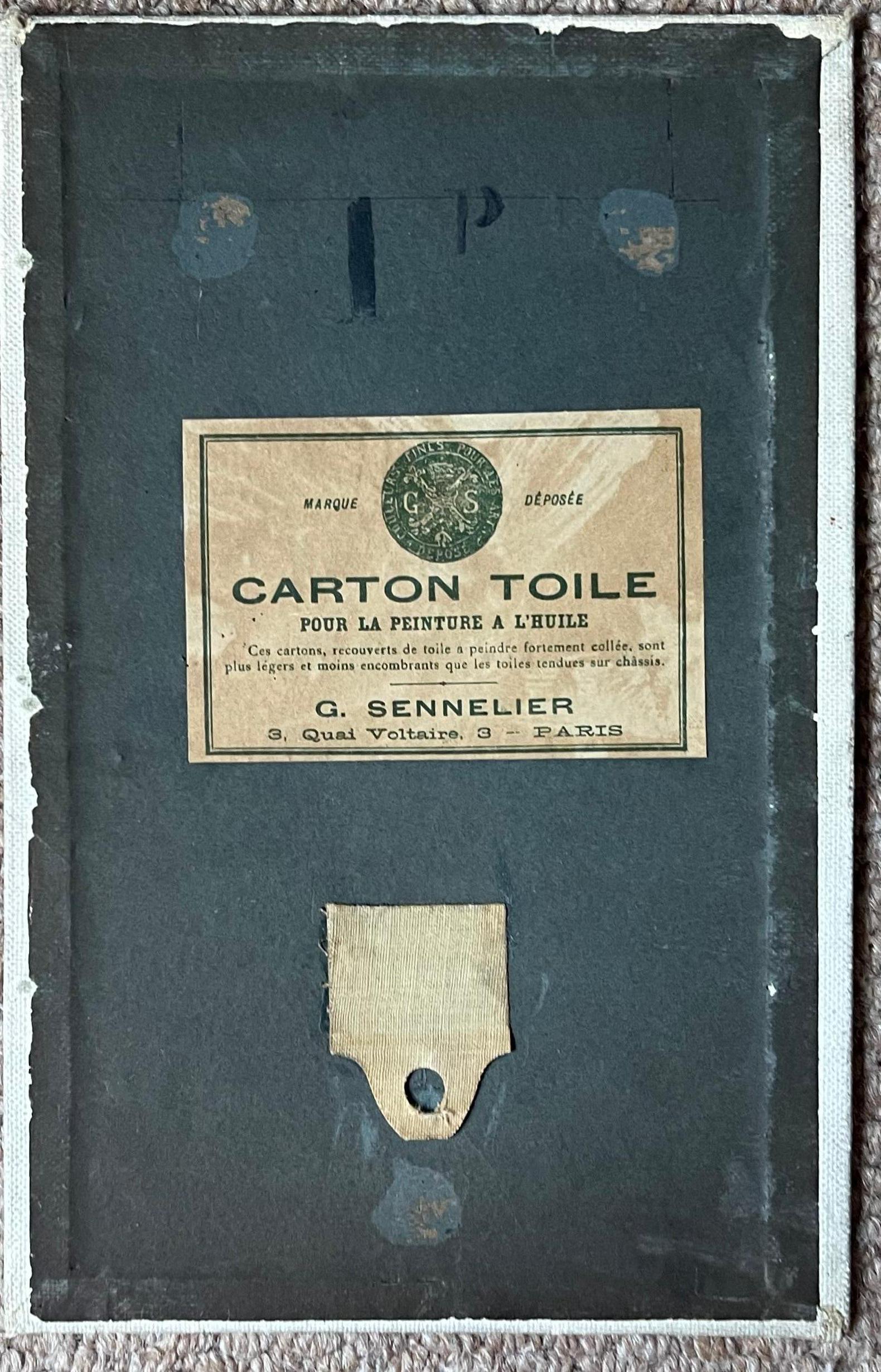 Ancienne croquise à l'huile impressionniste française d'un intérieur de cuisine - Noir Still-Life Painting par French School