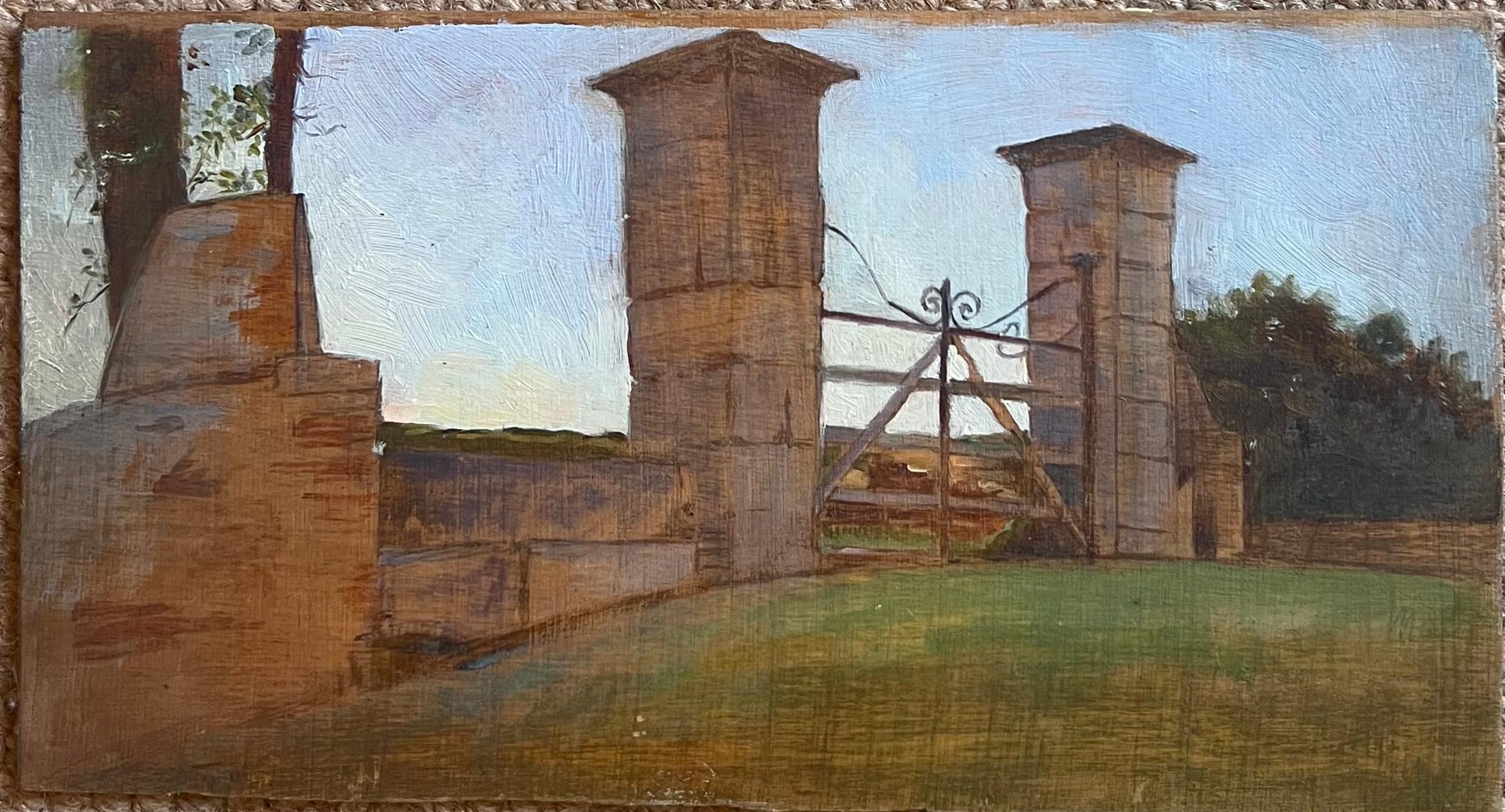 Französische Ölgemäldestudie des frühen 20. Jahrhunderts, Studie der Eingangstore des Chateau Parks – Painting von French School