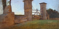 Early 20th Century French Oil Painting Study of Chateau Park Entrance Gates