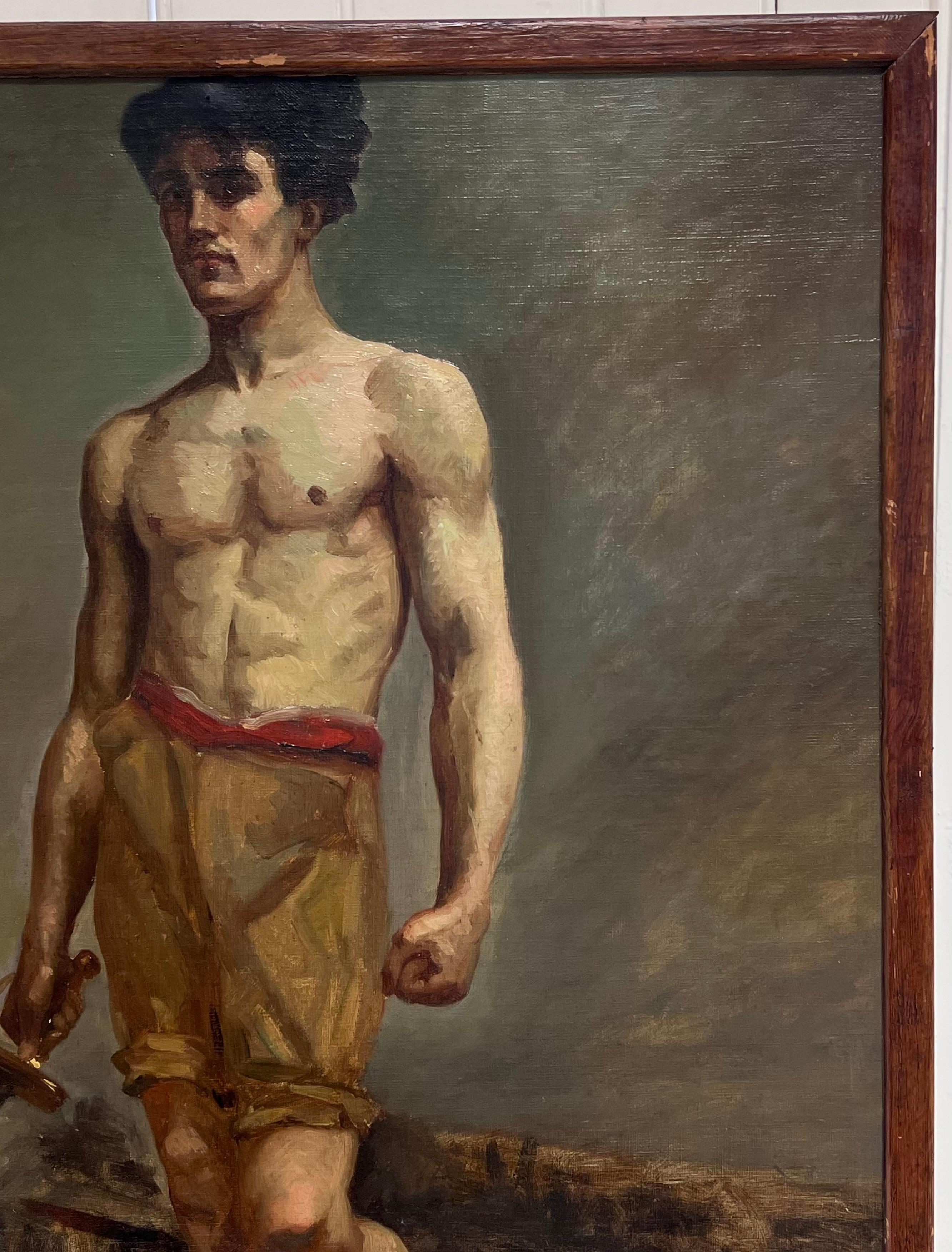 Studio di un uomo seminudo che impugna una spada
Scuola francese, fine del XIX secolo
dipinto a olio su tela, incorniciato
incorniciato: 30 x 24 pollici
tela: 29 x 23 pollici
condizioni: ottime
provenienza: collezione privata, Parigi

Stupendo