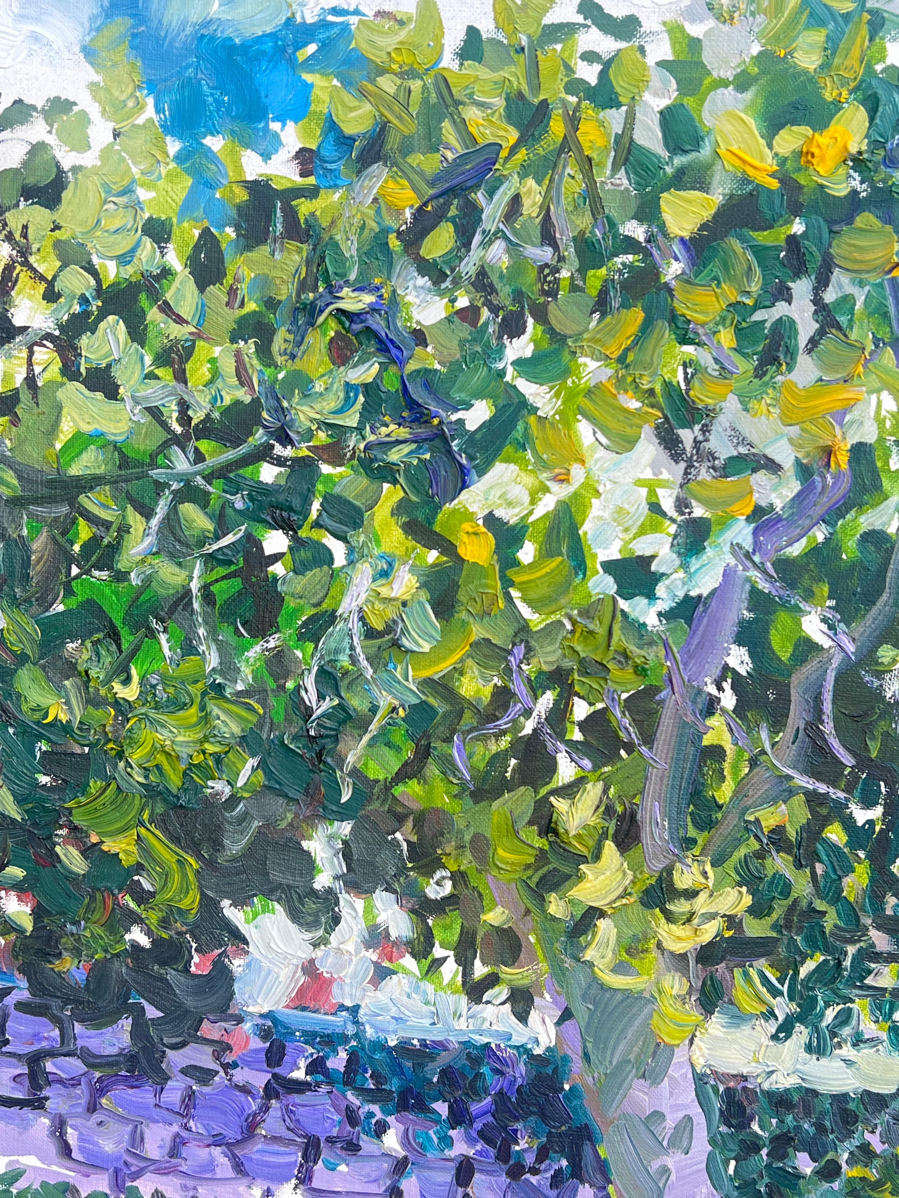 Grande toile française signée « Provencal House in Floral Garden » - Impressionnisme Painting par French School