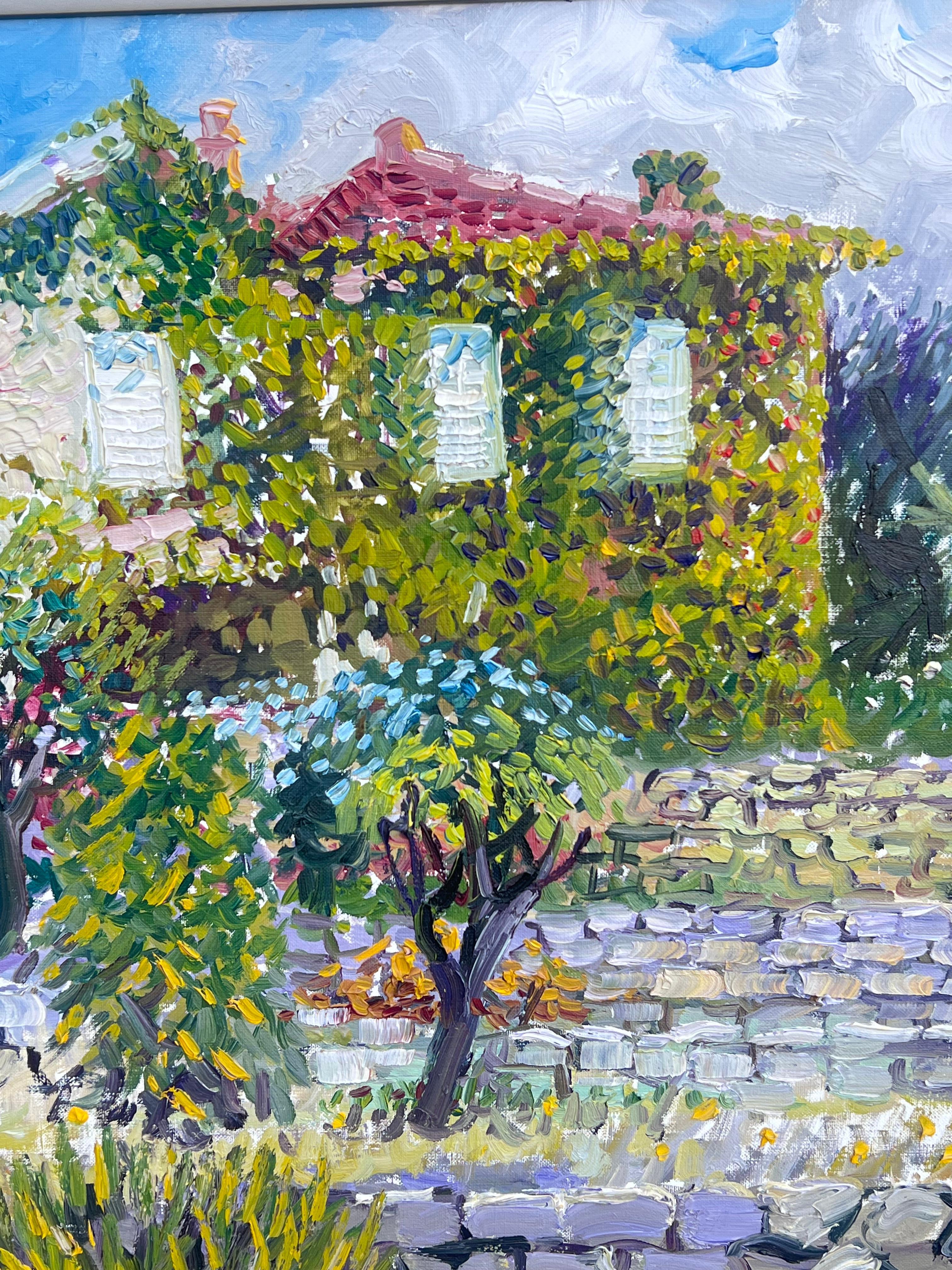 Grande toile française signée « Provencal House in Floral Garden » en vente 1
