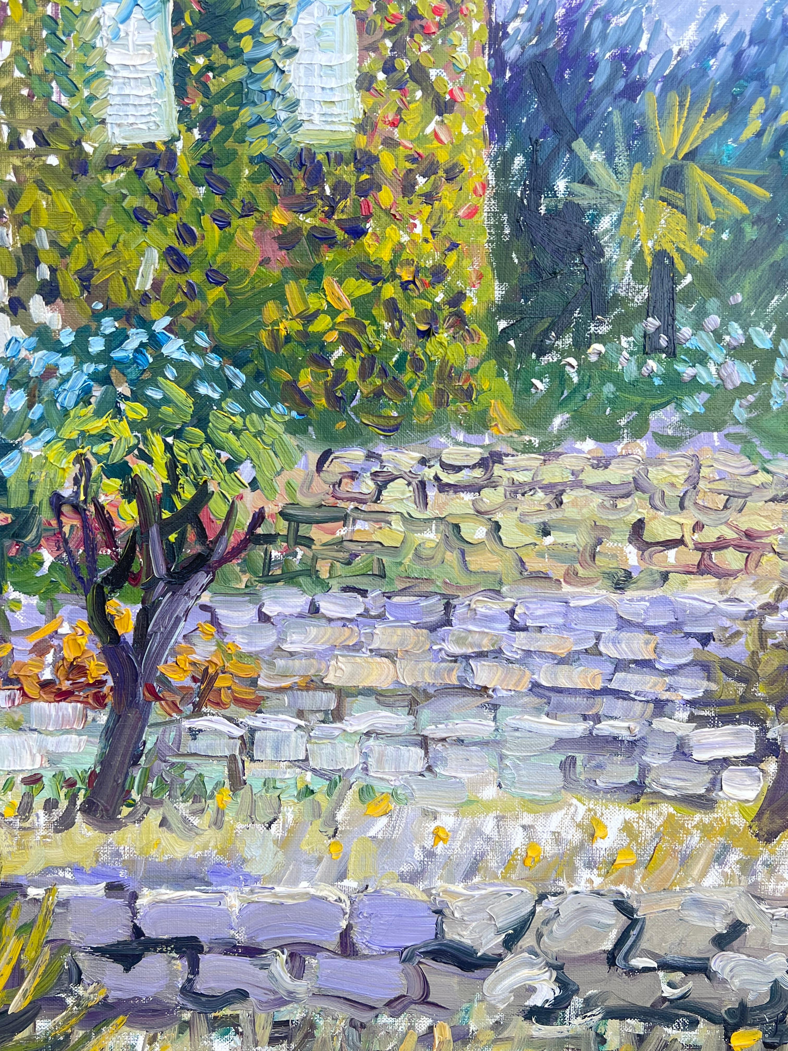 Grande toile française signée « Provencal House in Floral Garden » en vente 2