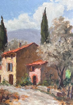 Mid 20th Century French Impressionist Signed Oil Painting Stone Cottage Provence