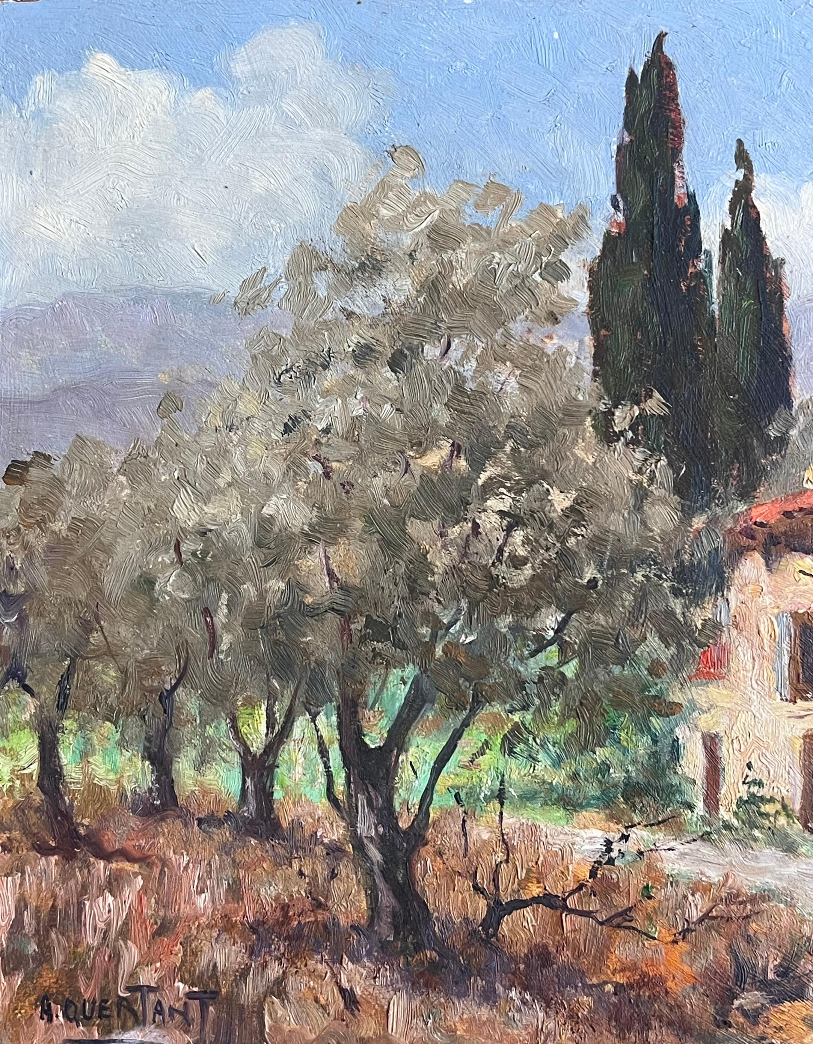 Mid 20th Century French Impressionist Signed Oil Painting Stone Cottage Provence For Sale 1